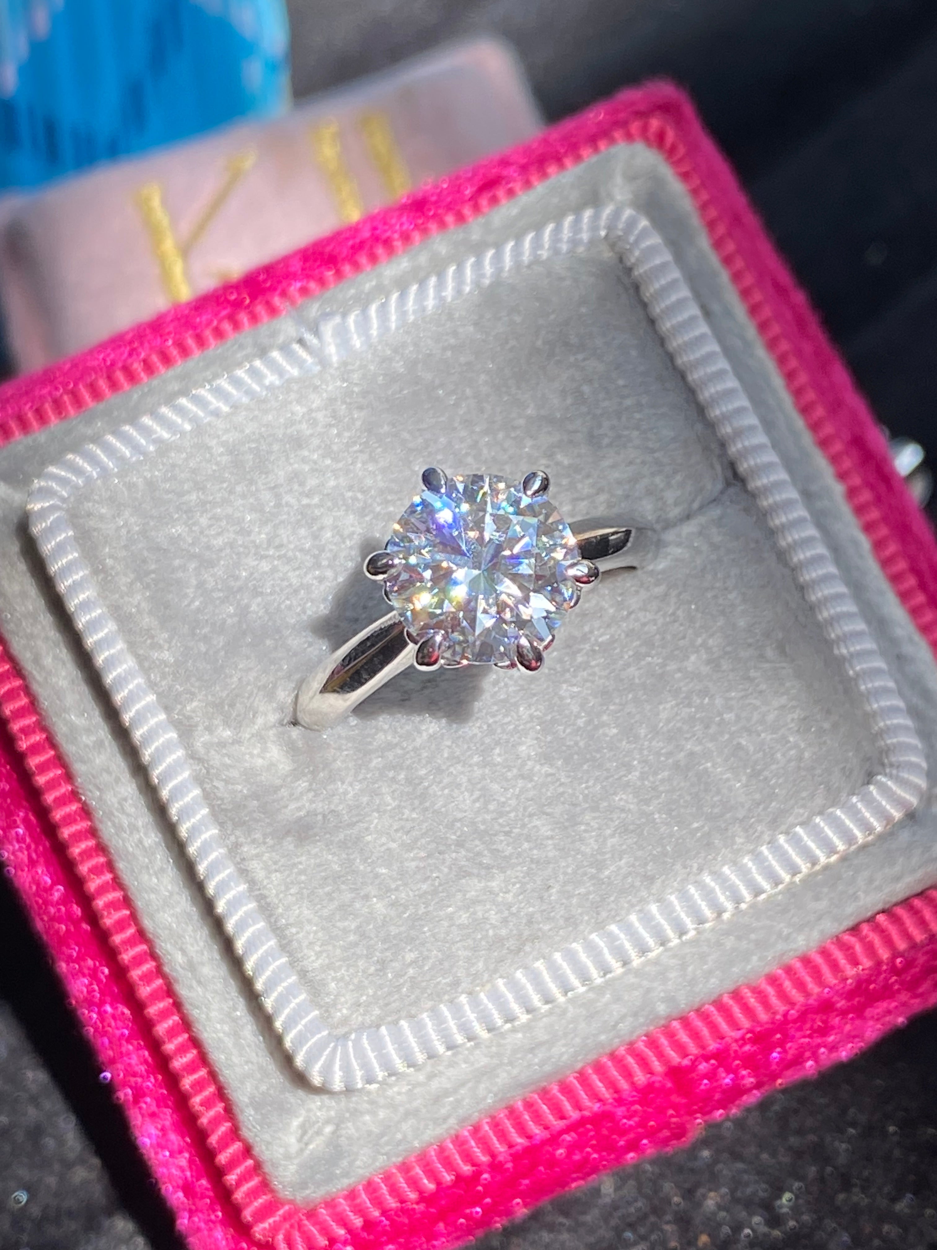 2.00 Carat Knife Edge Round Brilliant Moissanite Solitaire Ring