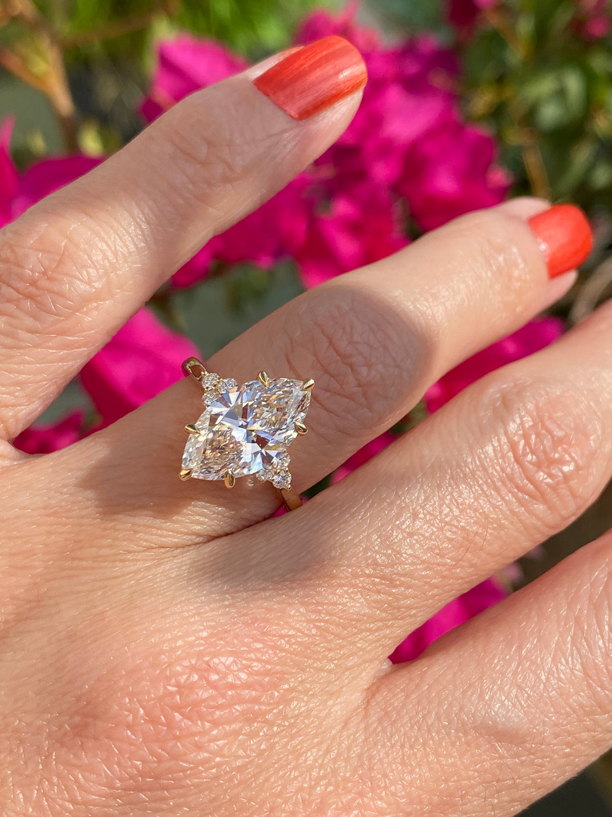 3.19 CTW Marquise Cut Lab Diamond Engagement Ring in 18ct Yellow Gold