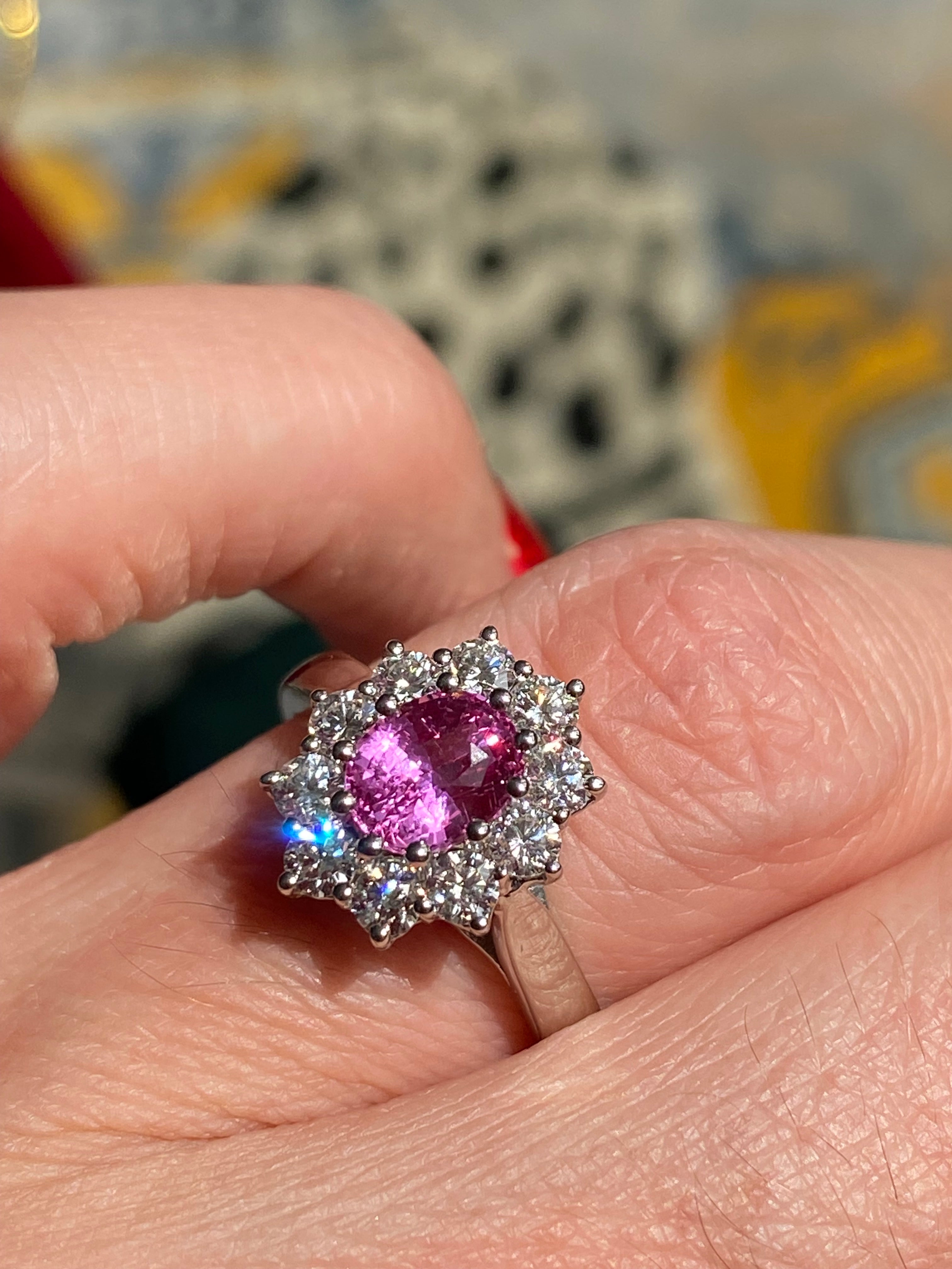 1.81 CTW Pink Sapphire and Natural Diamond Ring in Platinum