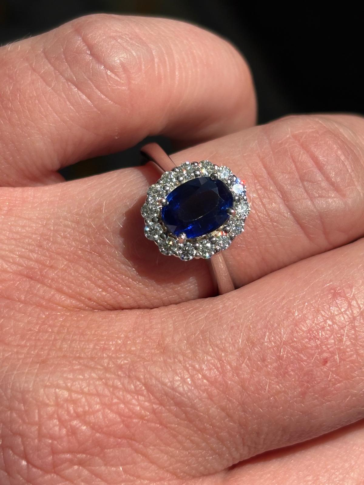 2.00 CTW Oval Cut Kyanite Moissanite Halo Ring in Sterling Silver