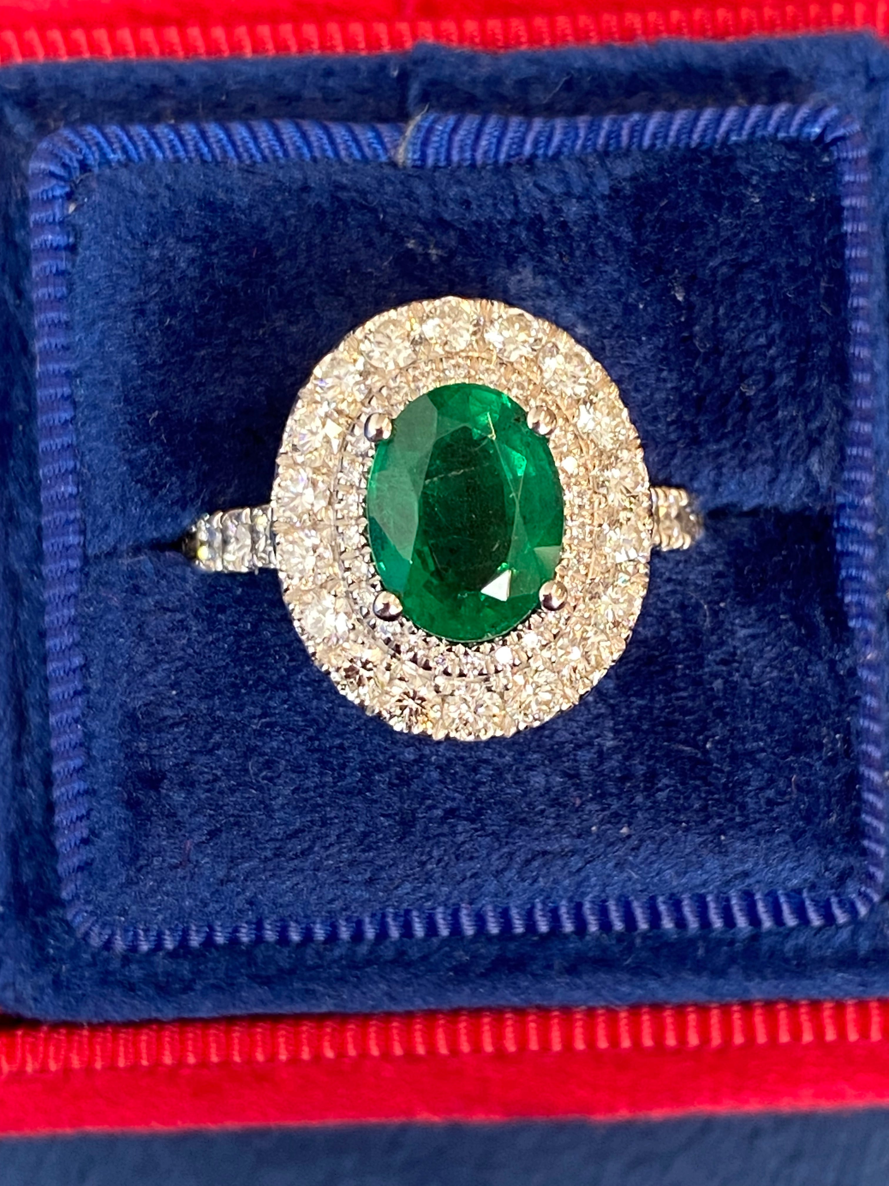3.11 CTW Emerald and Natural Diamond Double Halo Ring in Platinum