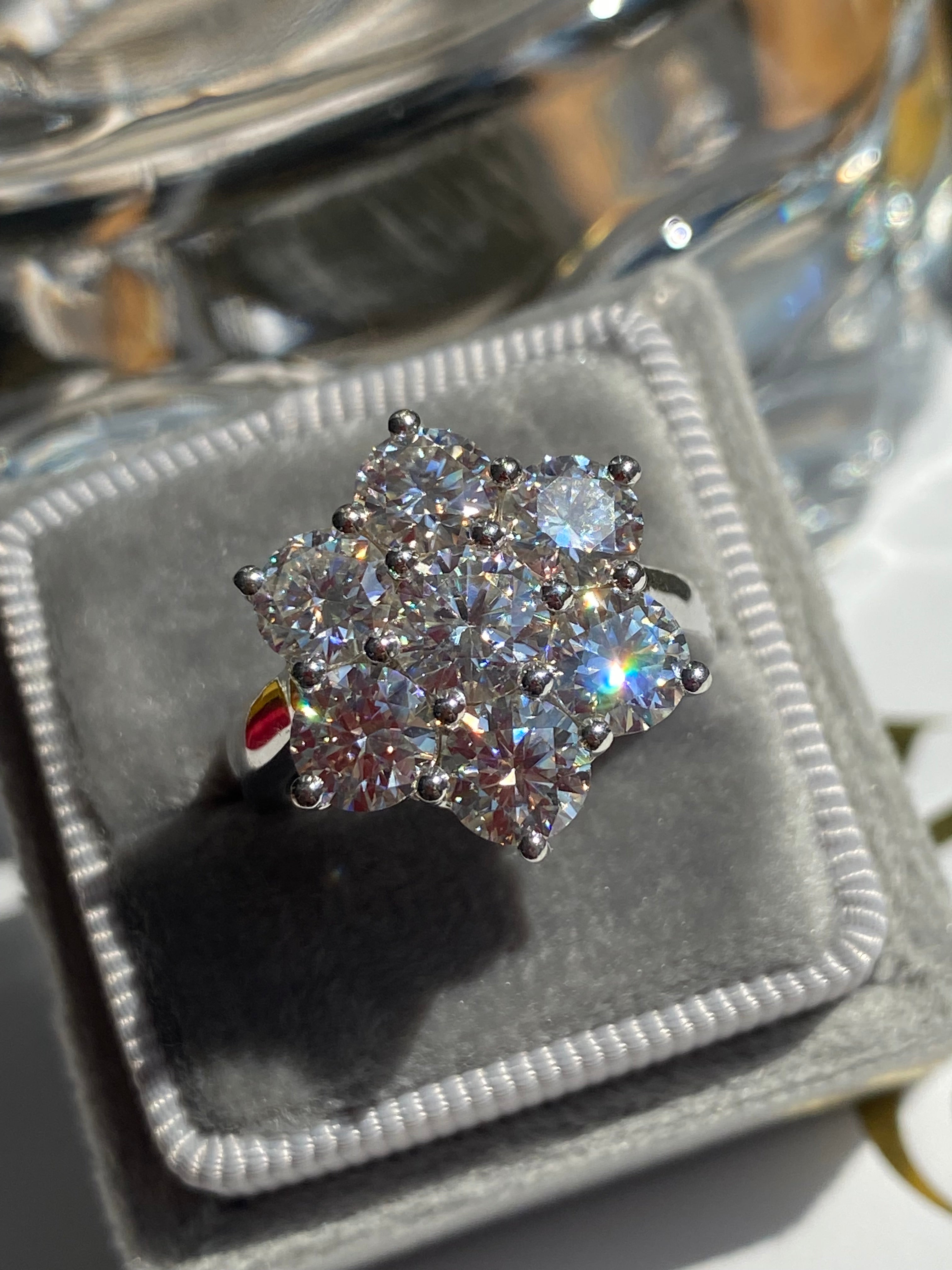 4.00 CTW Moissanite Daisy Cluster Halo Engagement Ring in Sterling Silver
