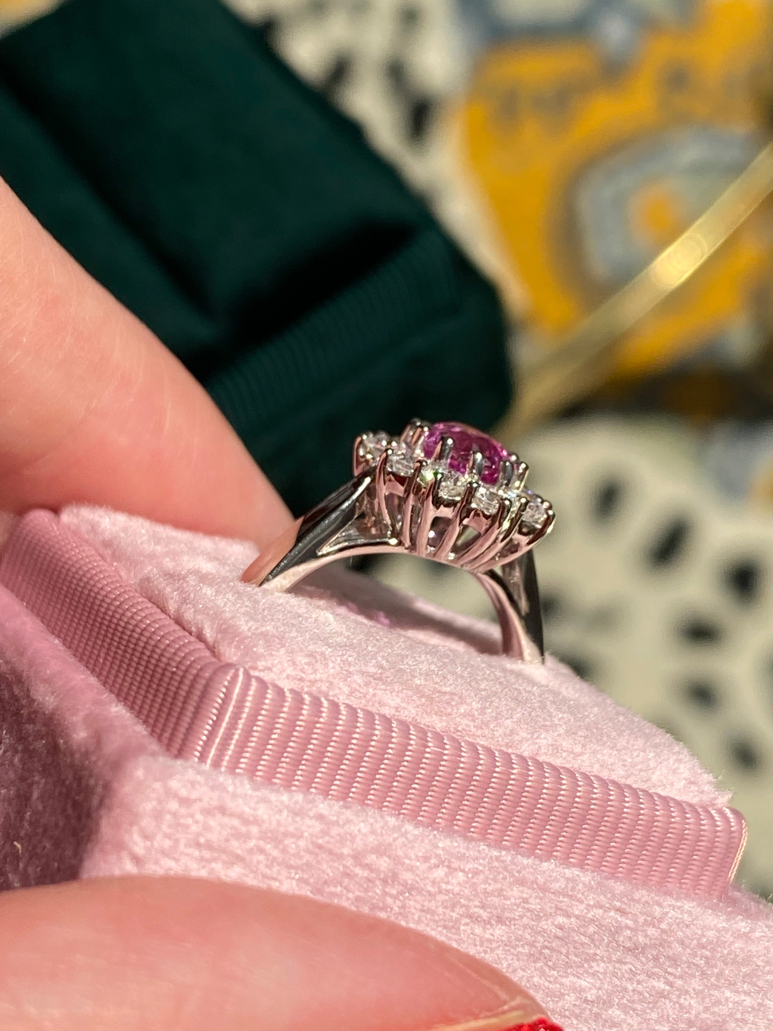 1.81 CTW Pink Sapphire and Natural Diamond Ring in Platinum