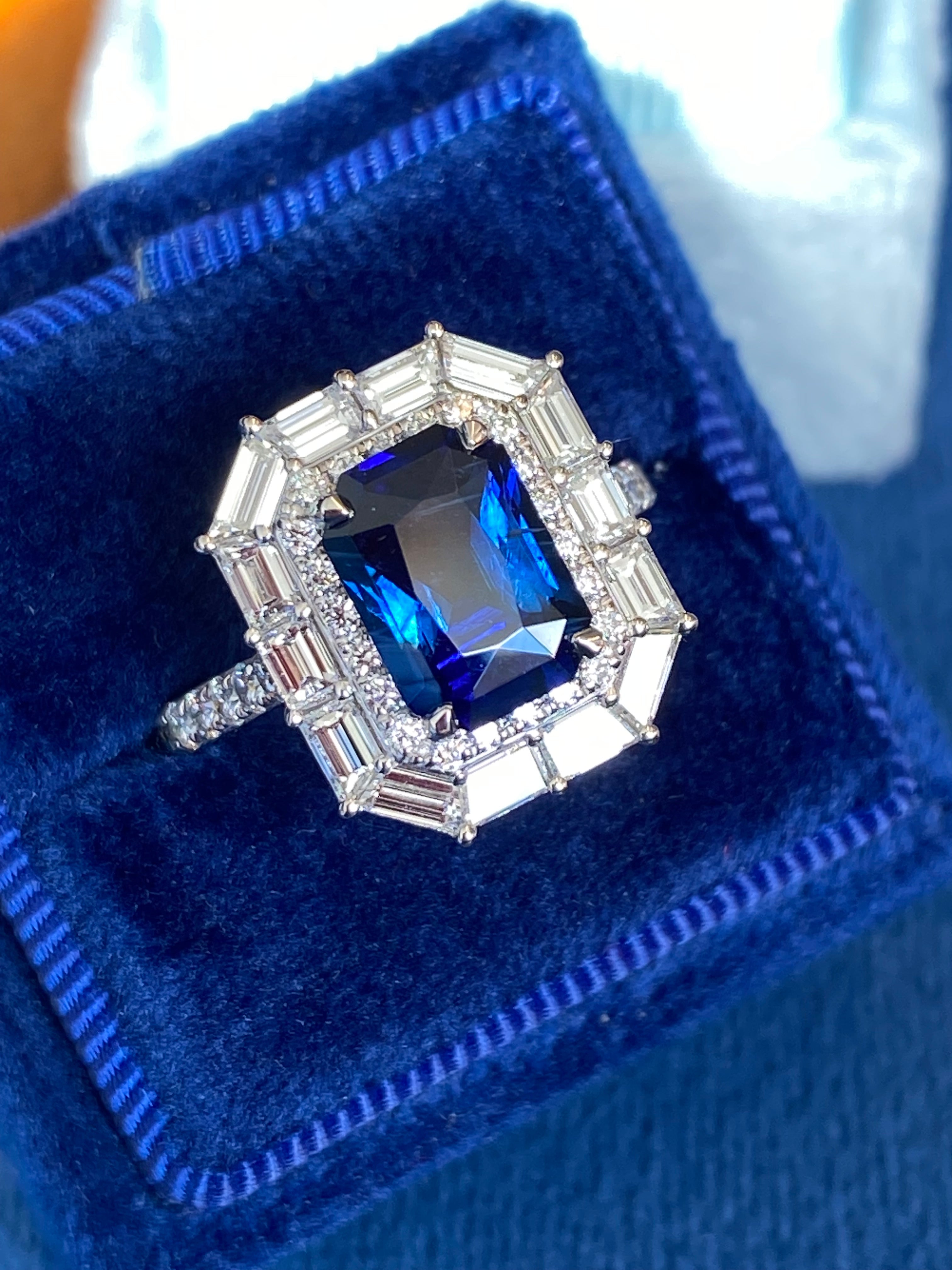 4.58 CTW Ceylon Sapphire and Natural Diamond Ring in Platinum