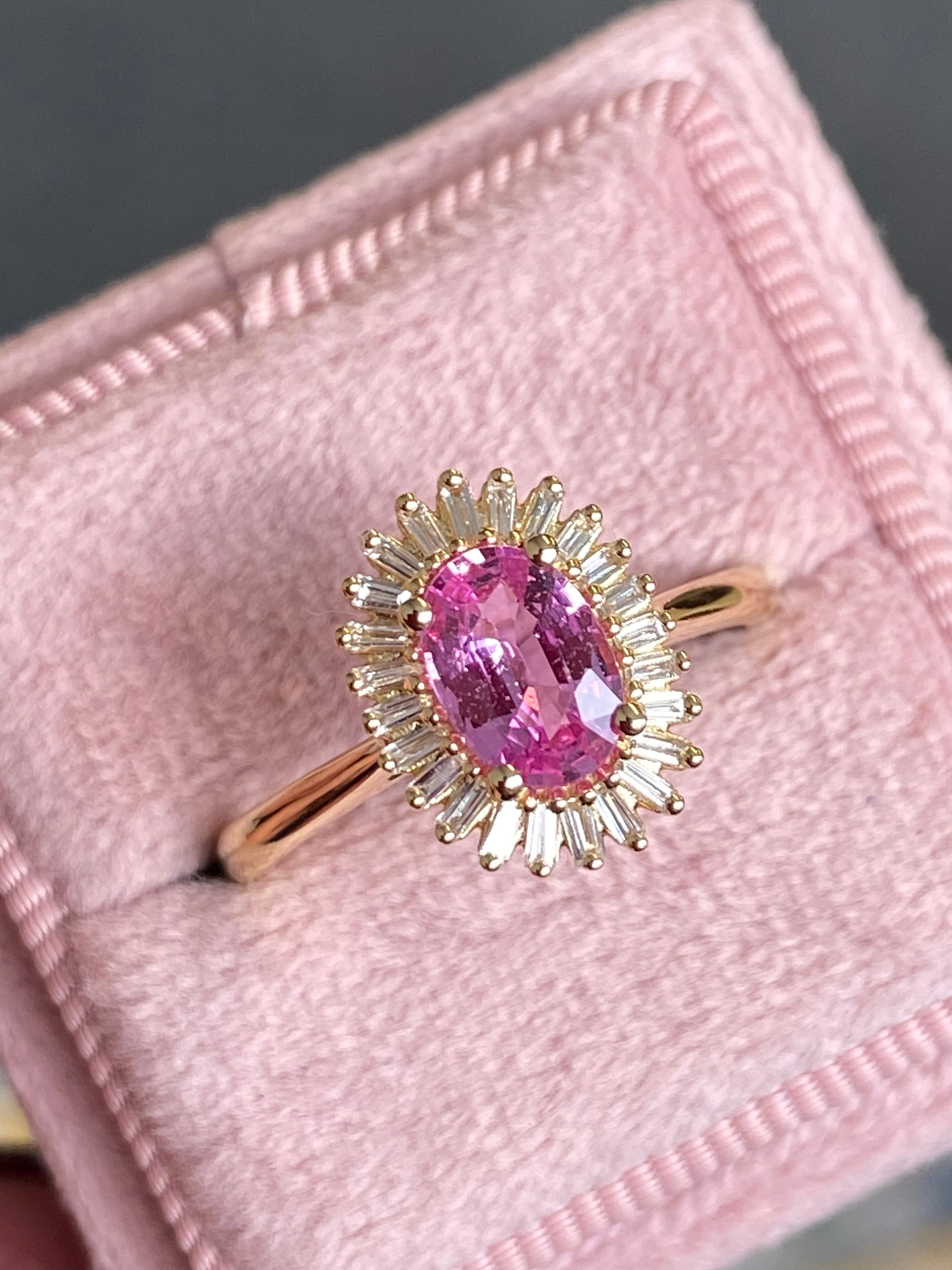 Starburst Pink Sapphire and Natural Diamond Ballerina Ring in 18ct Yellow Gold