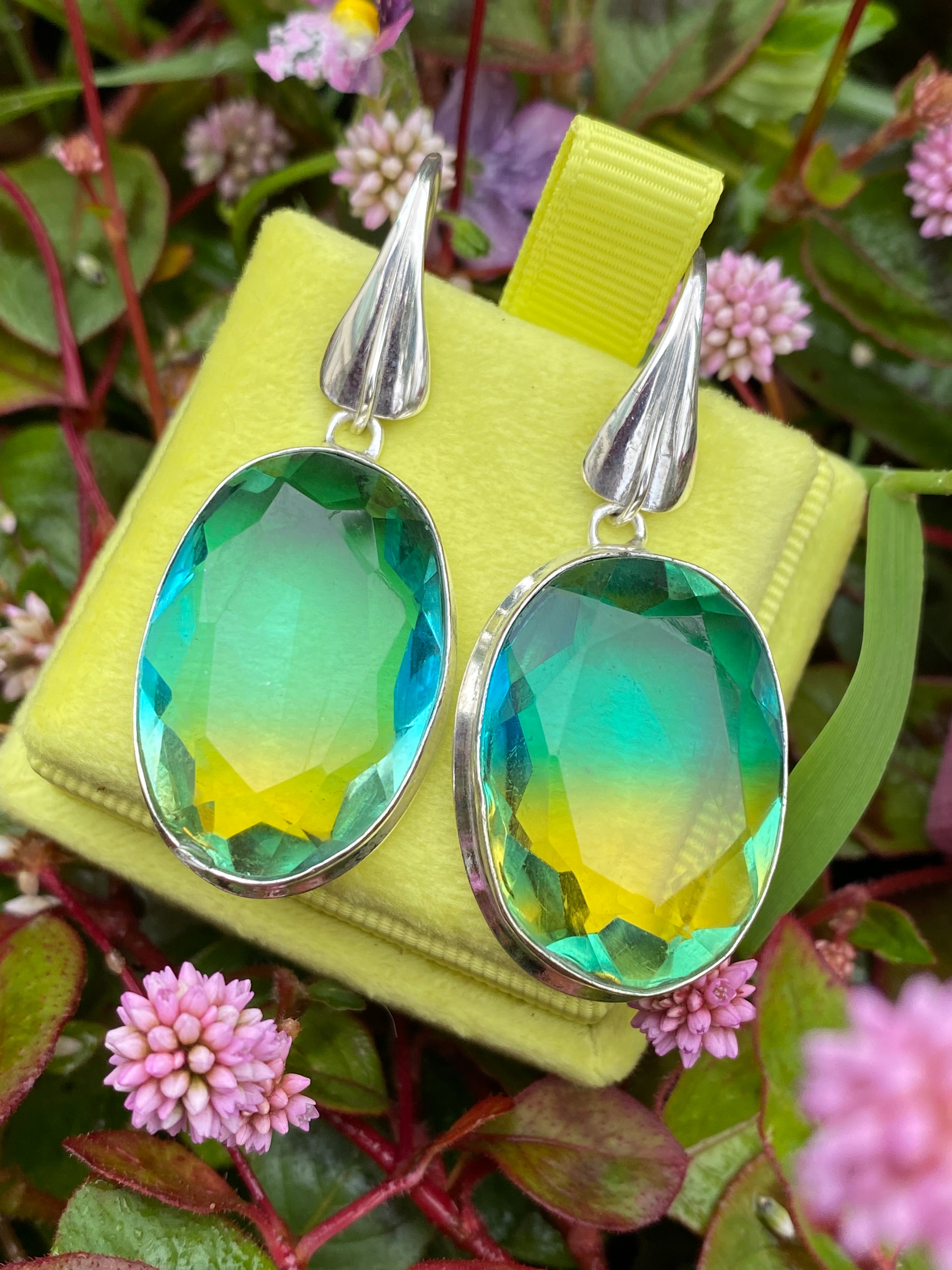 80 CTW Oval Cut Synthetic Tourmaline Earrings in Sterling Silver