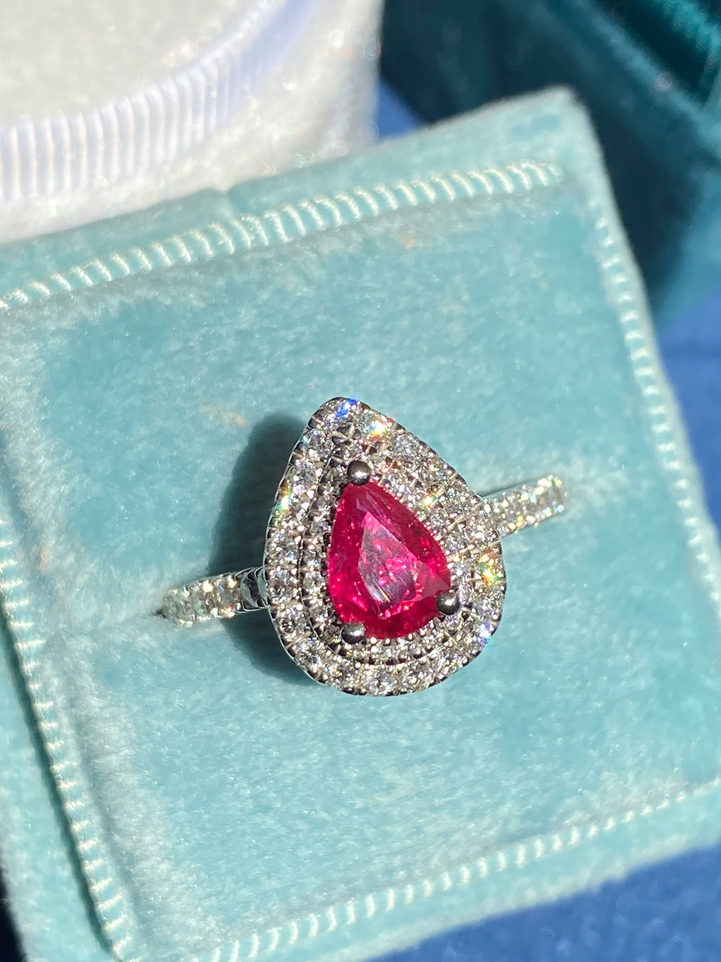 1.16 CTW Pear Cut Ruby and Natural Diamond Ring in Platinum