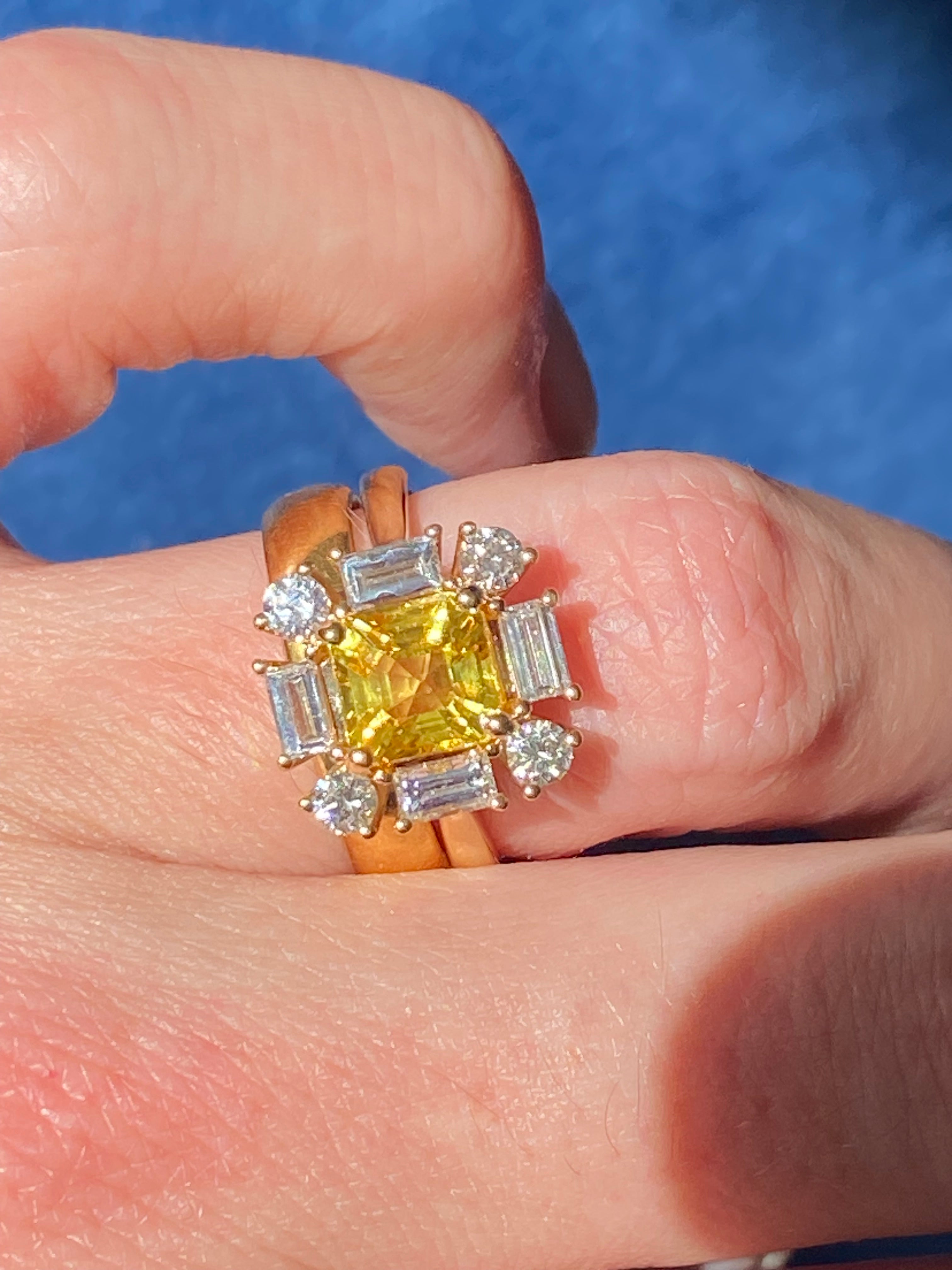 2.26 Carat Yellow Sapphire and 0.92 ctw Natural Diamond Ring in 18ct Yellow Gold