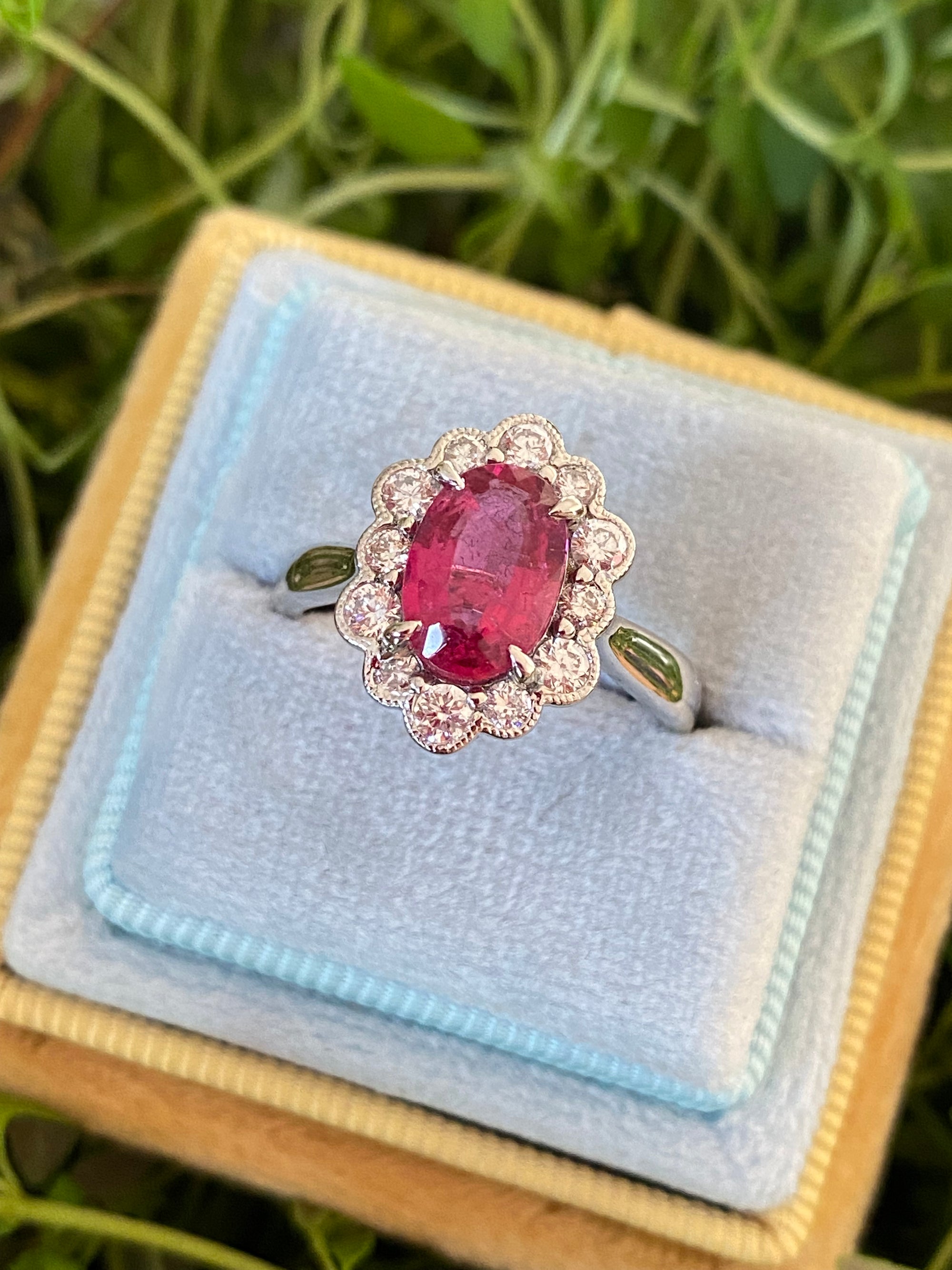 1.44 Carat Cut Pink Tourmaline and Natural Diamond Ring in Platinum