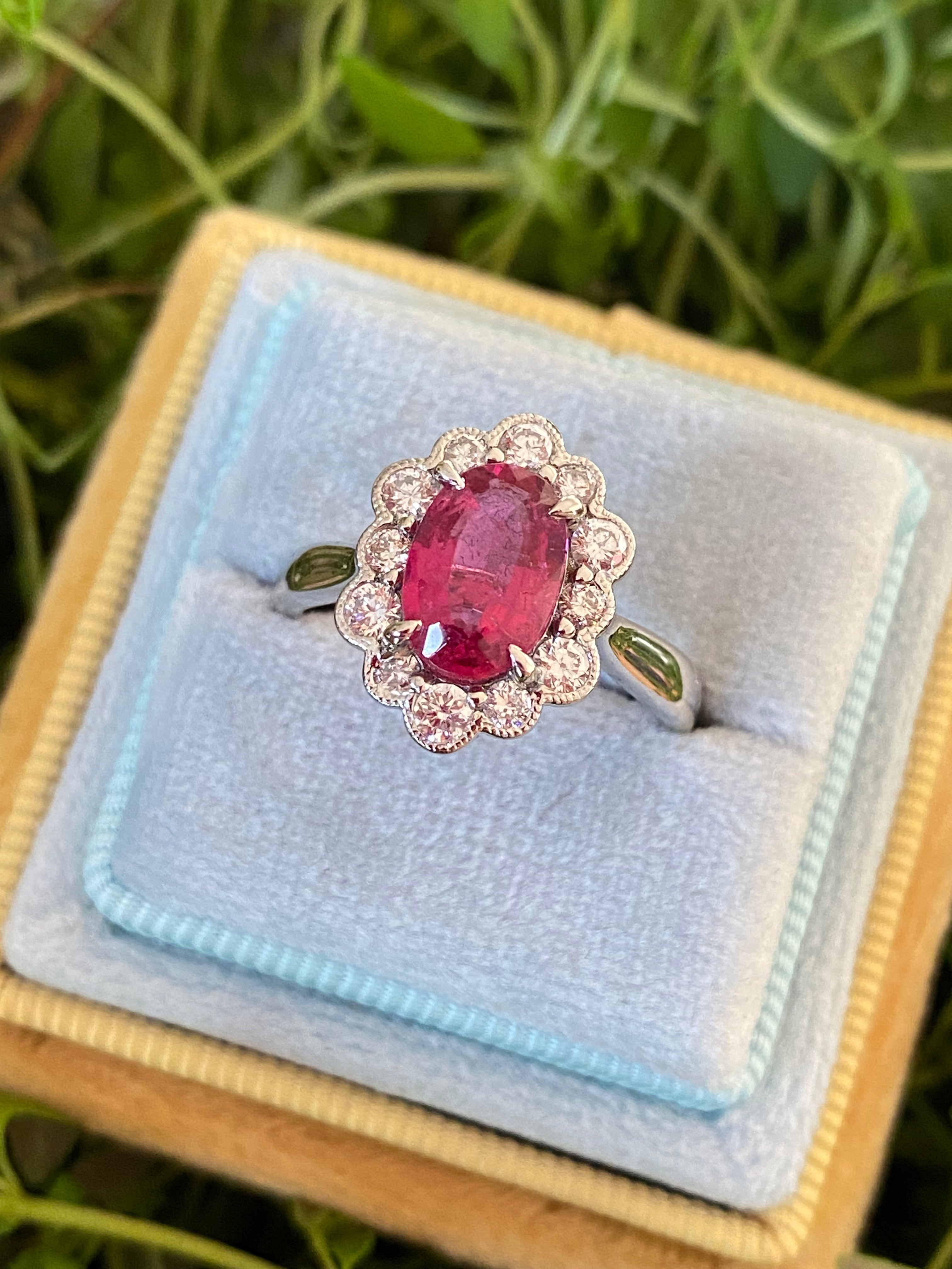1.44 Carat Cut Pink Tourmaline and Natural Diamond Ring in Platinum