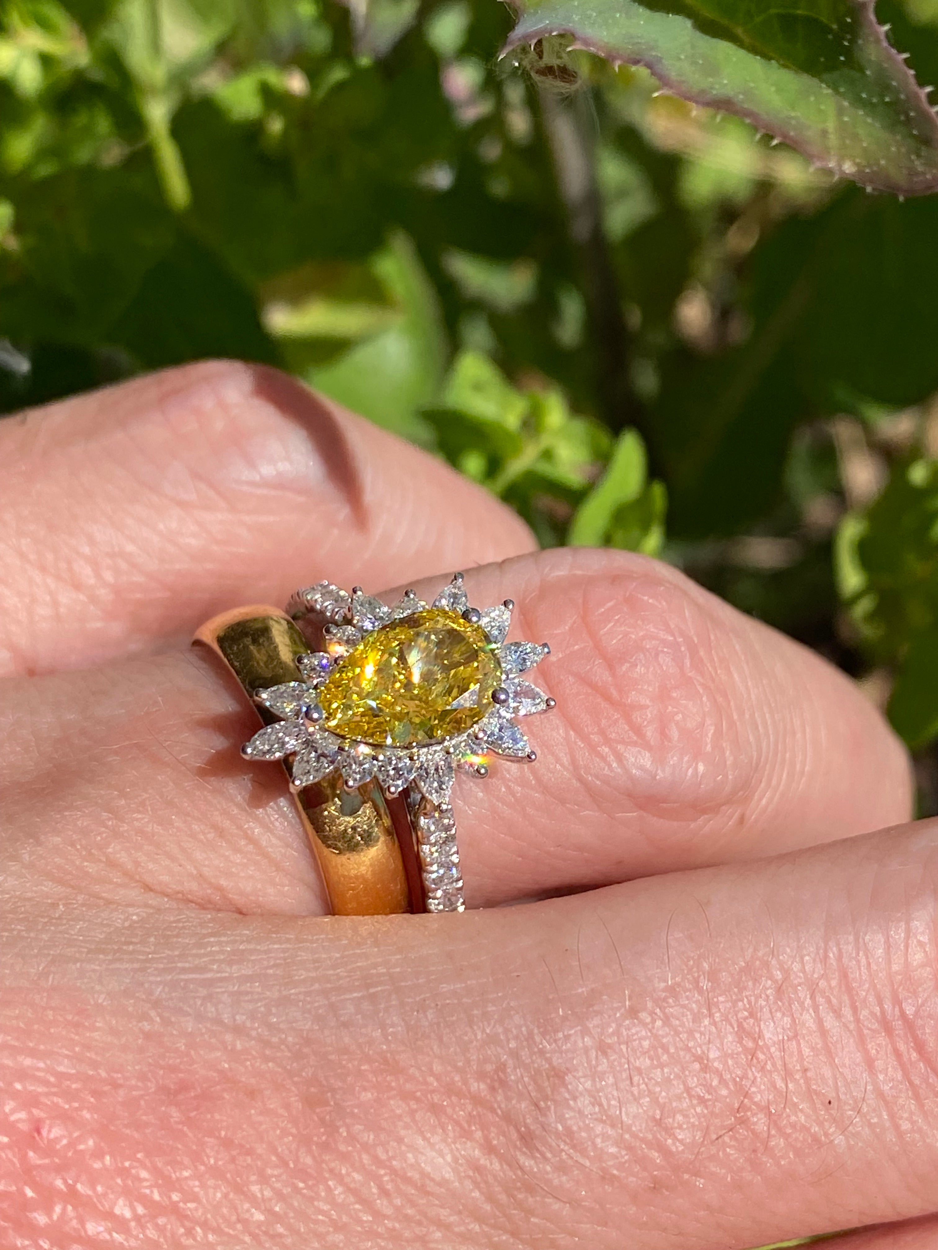 2.35 CTW Pear Cut Fancy Yellow Lab Diamond Halo Engagement Ring in Platinum