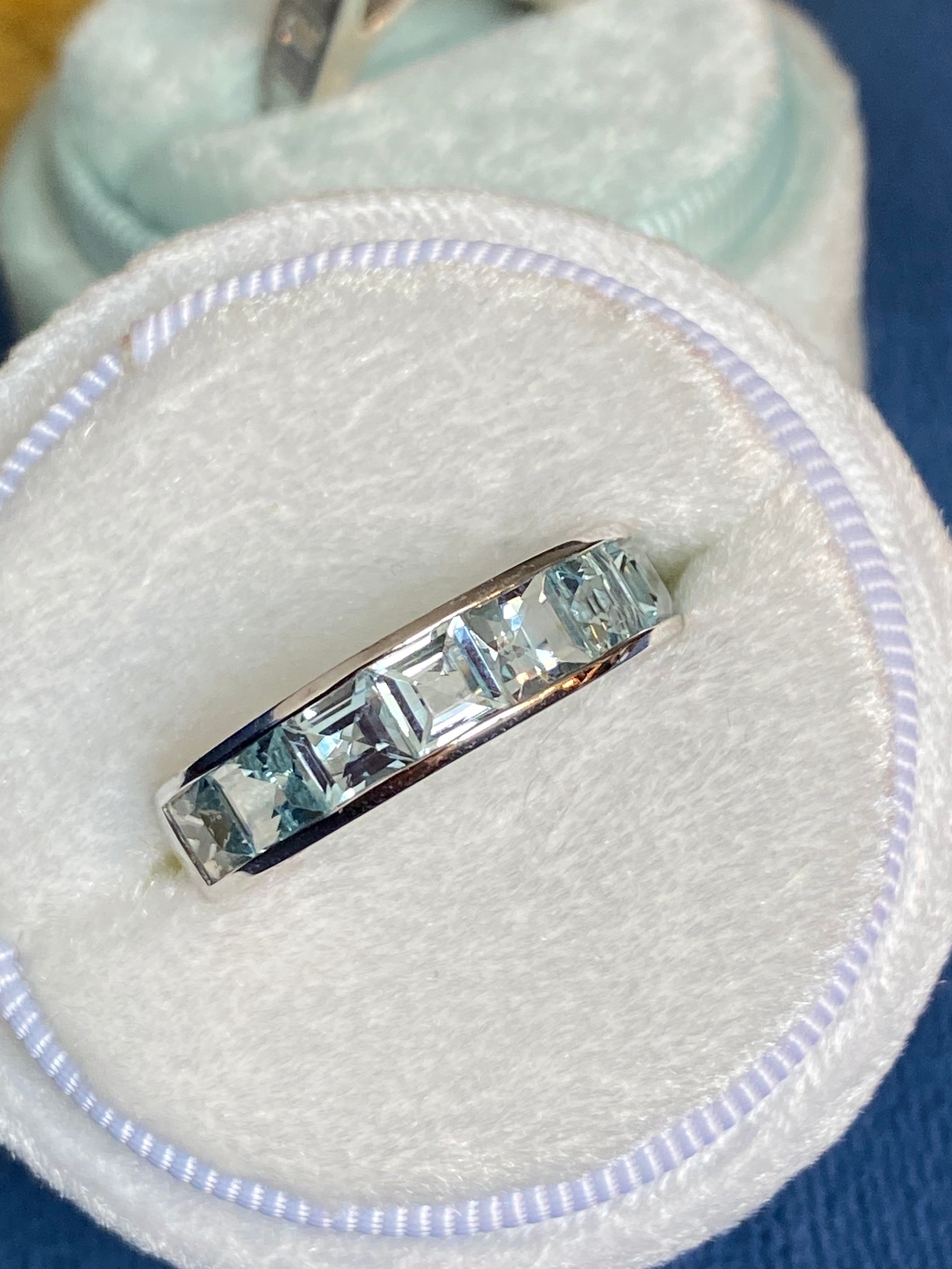 Stunning 2.33 CTW Aquamarine Eternity Ring in 9ct White Gold