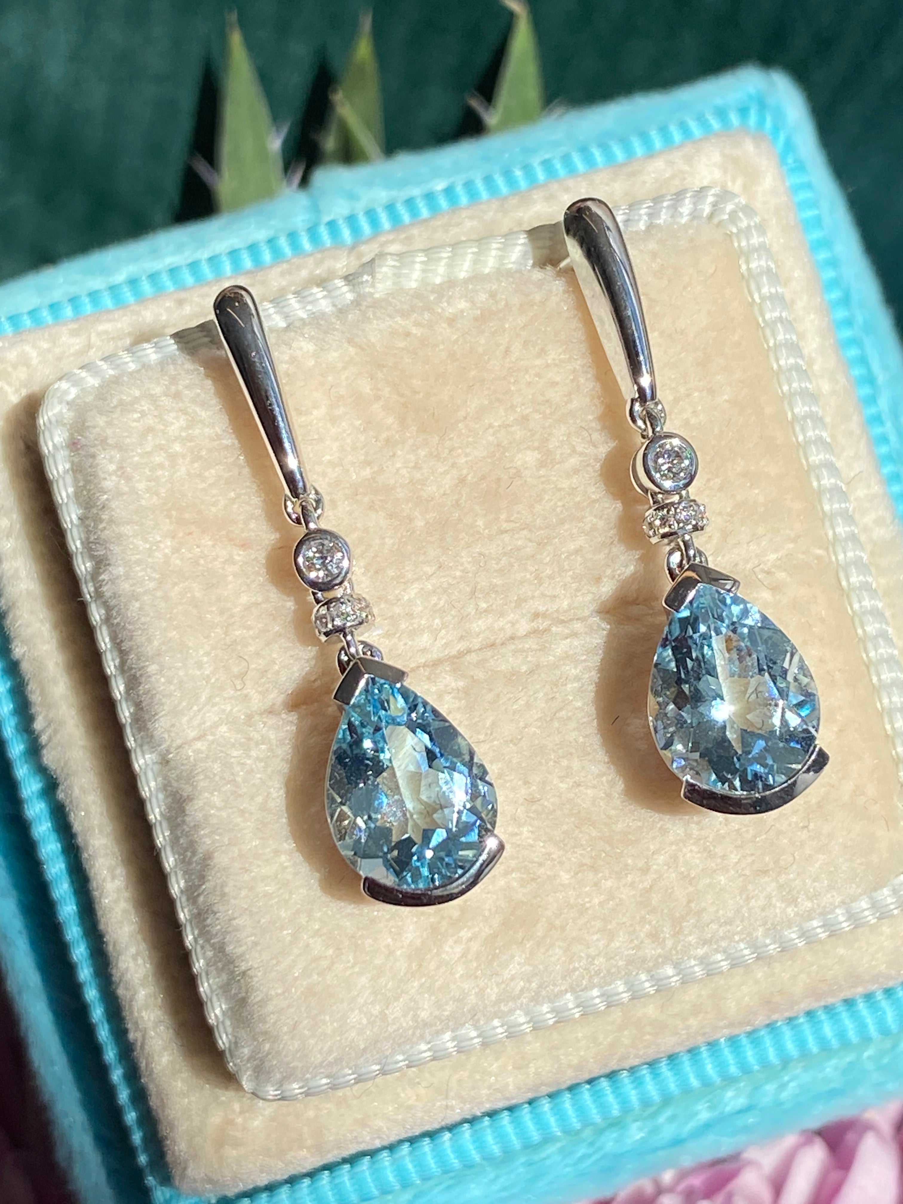 2.88 CTW Aquamarine and Diamond Drop Earrings in 18ct White Gold