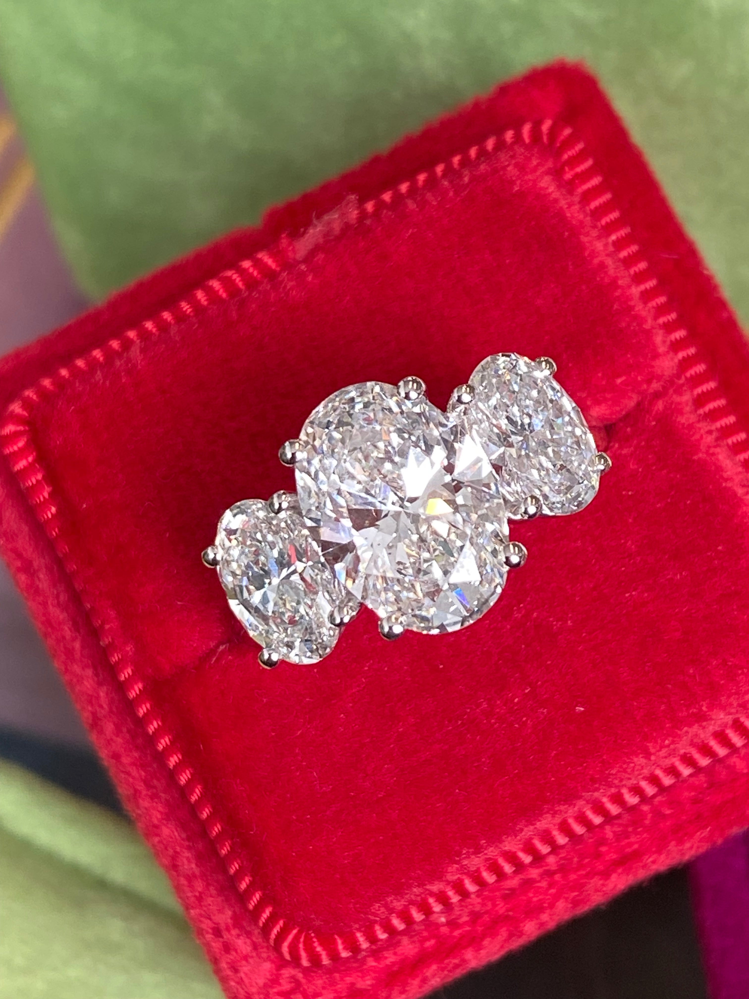 4.95 CTW Oval Cut D Colour VS2 Lab Diamond Three Stone Ring in Platinum