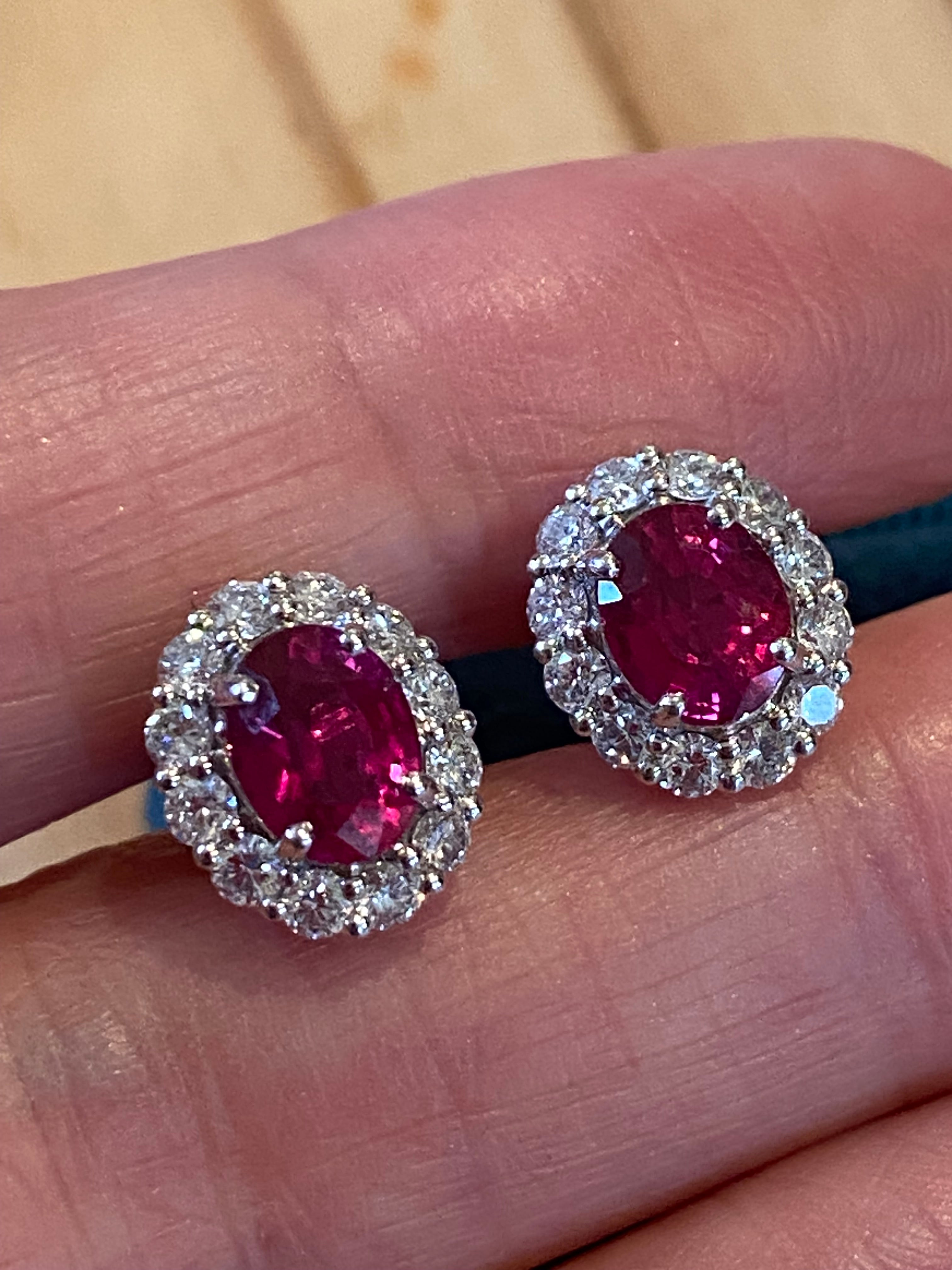 4.27 CTW Certified No Heat Ruby and Natural Diamond Stud Earrings in 18ct White Gold