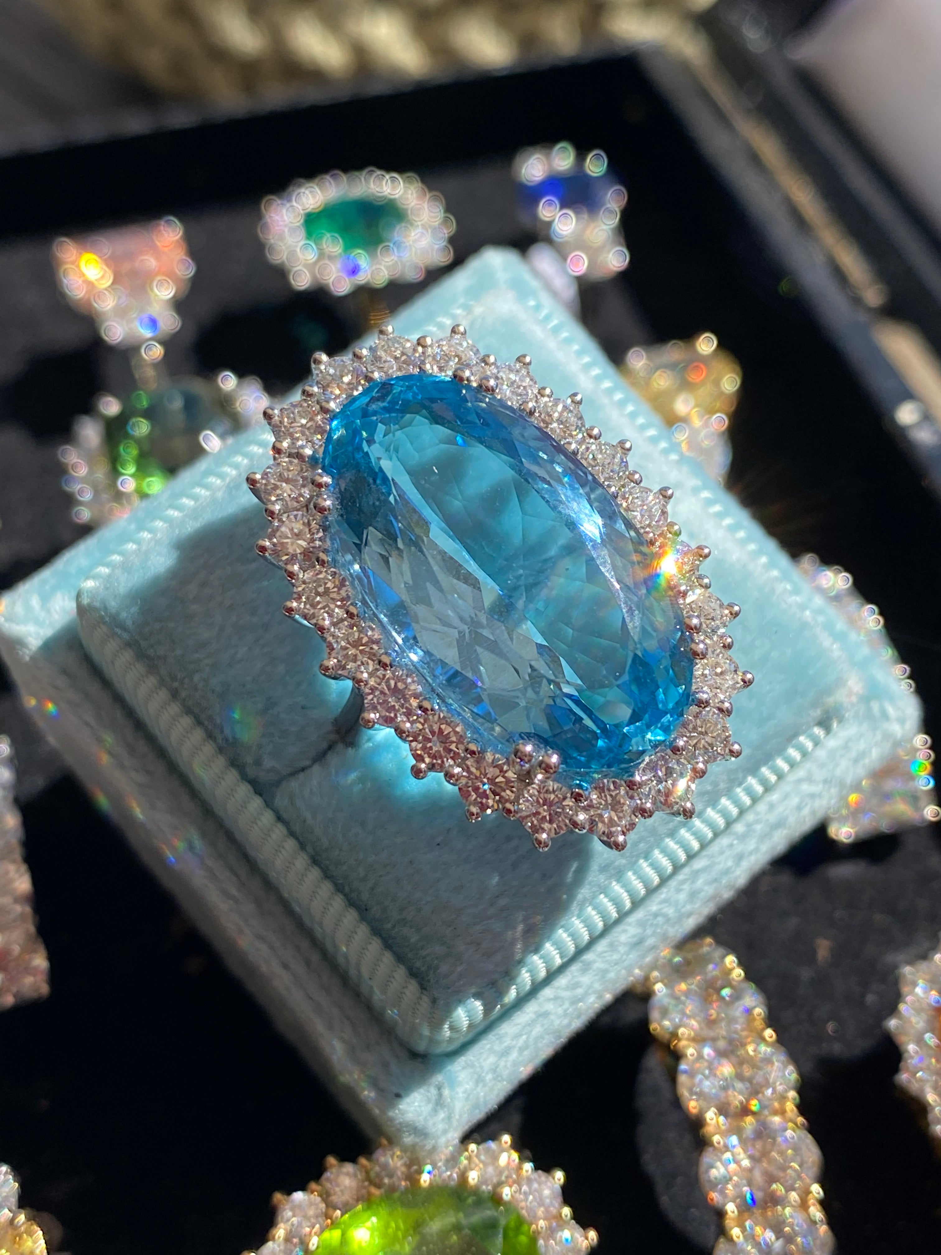 15.48 Carat Certified Santa Maria Aquamarine and 1.87ctw Natural Diamond Halo Ring in Platinum