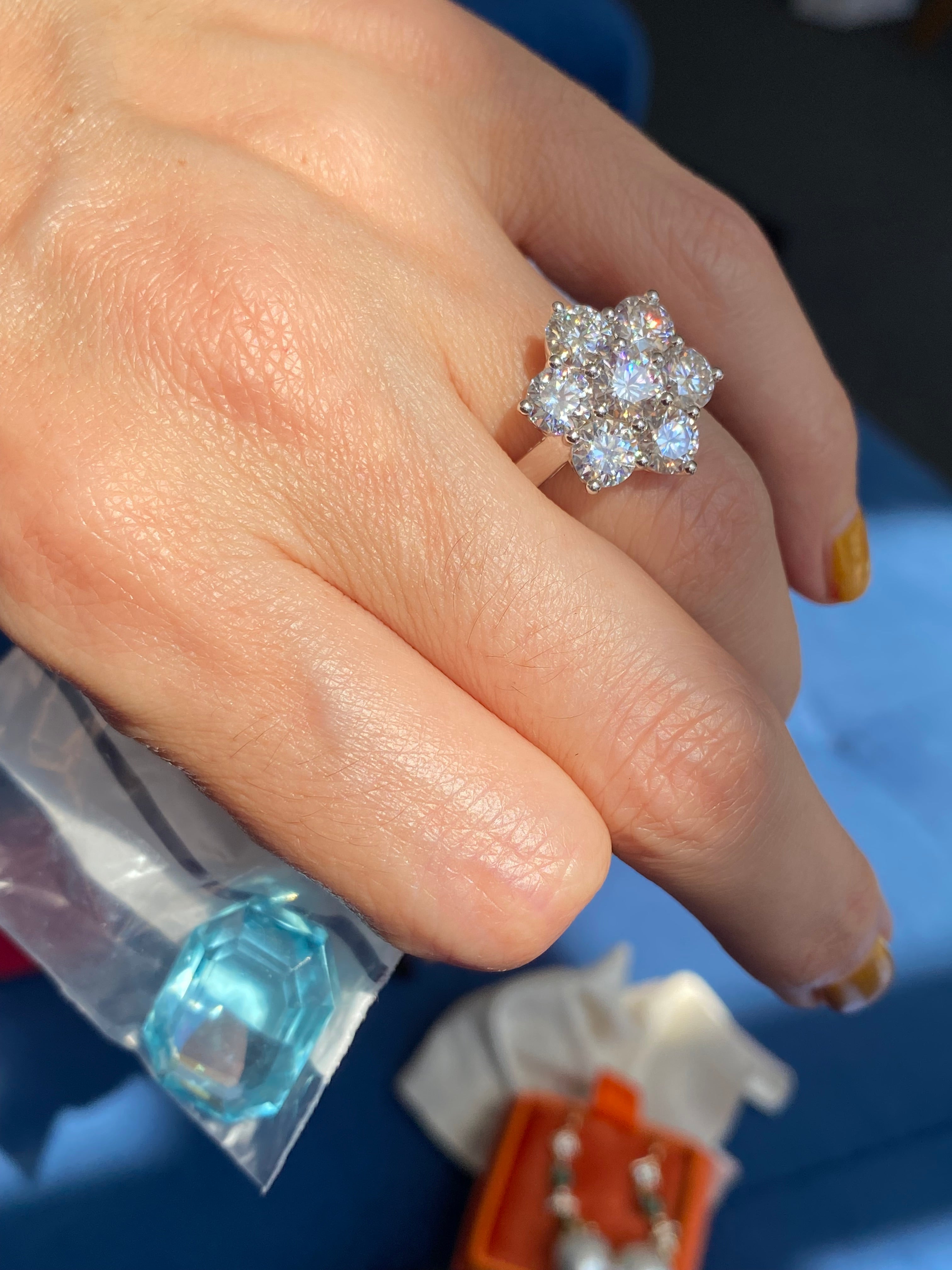 4.00 CTW Moissanite Daisy Cluster Halo Engagement Ring in Sterling Silver