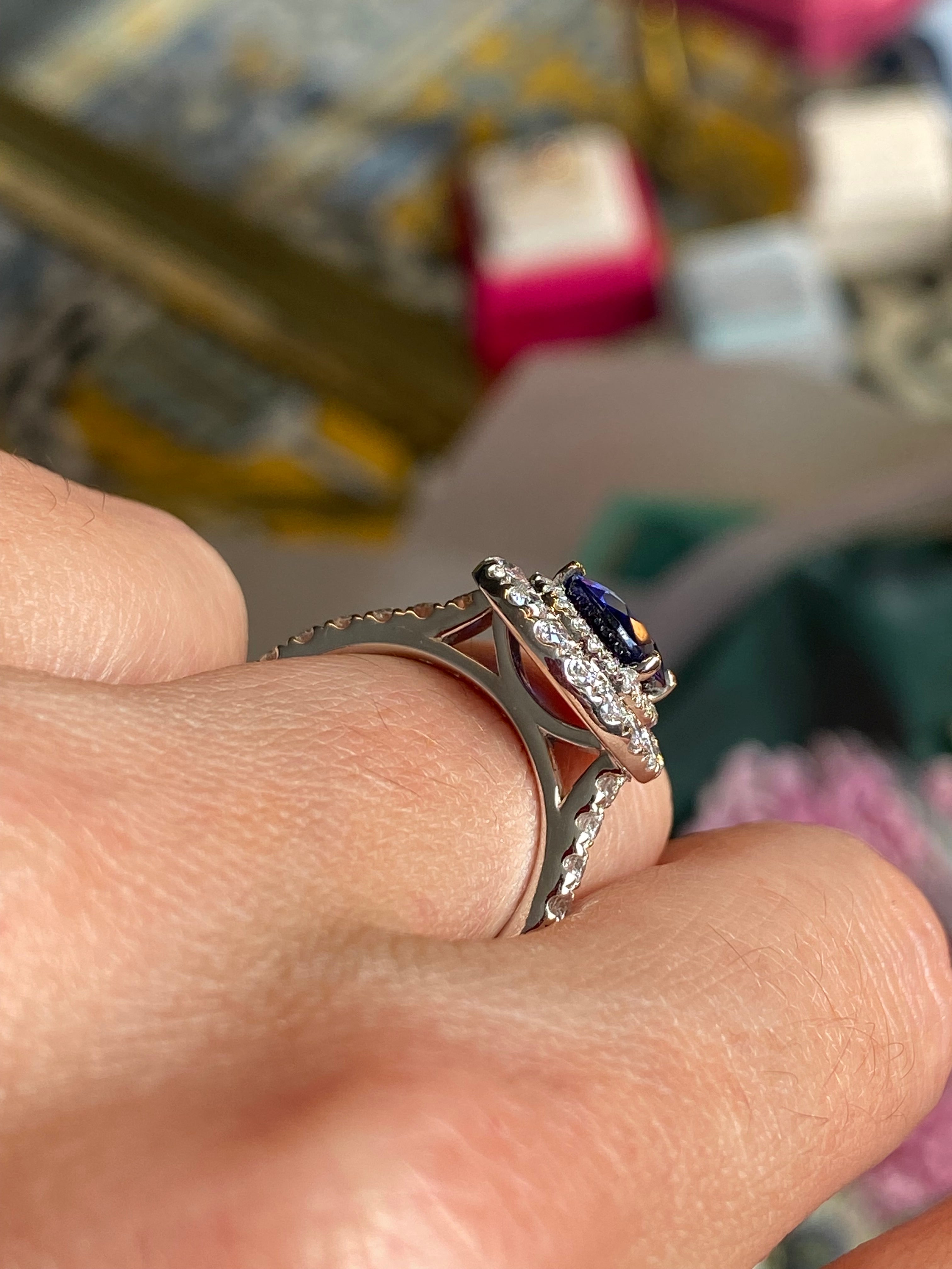 2.21 Carat Blue Ceylon Sapphire and 1.04 CTW Natural Diamond Halo Ring in Platinum