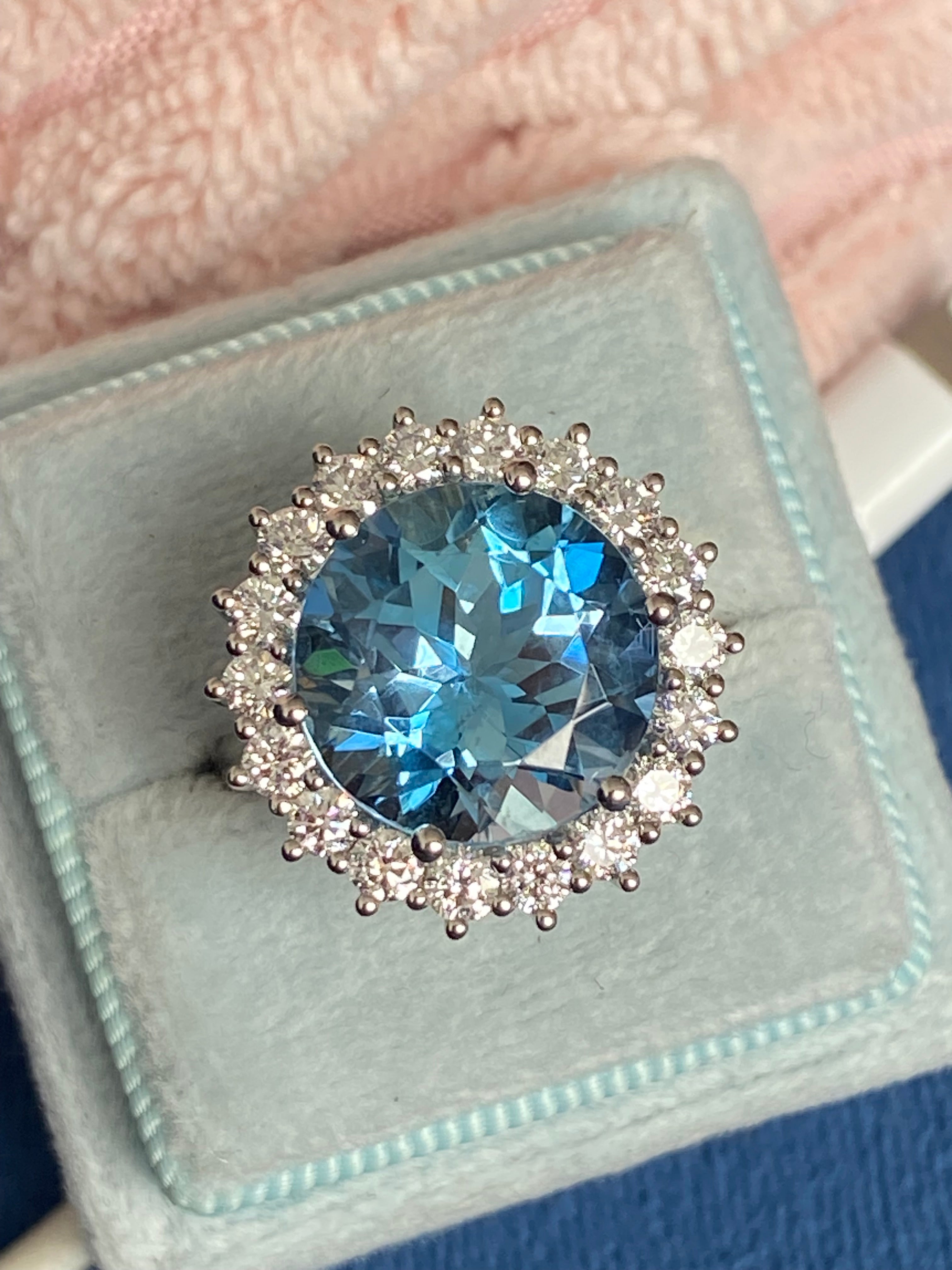 8.07 CTW Certified Santa Maria Aquamarine and Natural Diamond Halo Ring in Platinum