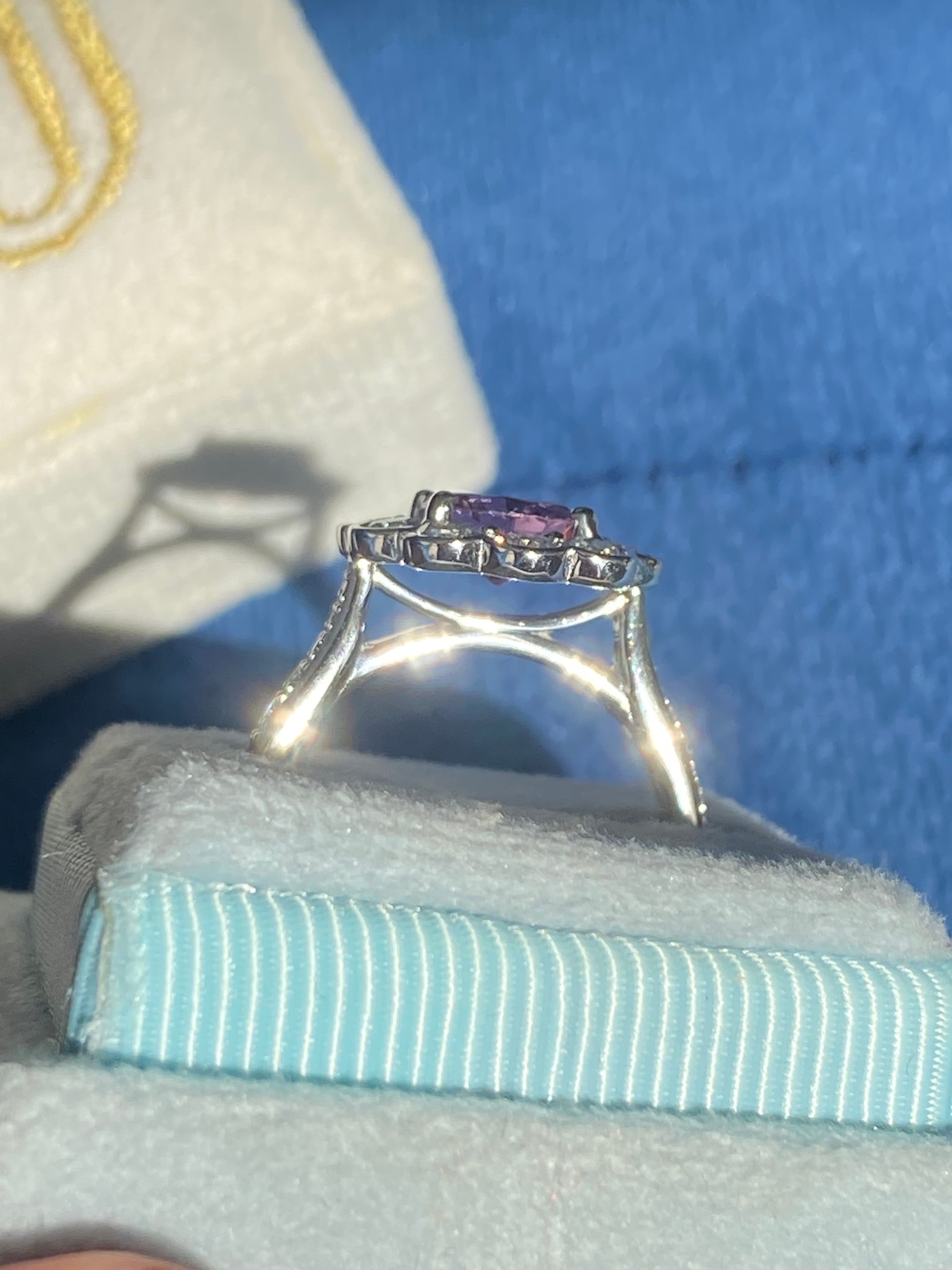 1.27 Carat Purple Sapphire and 1.02ctw Natural Diamond Halo Ring in Platinum
