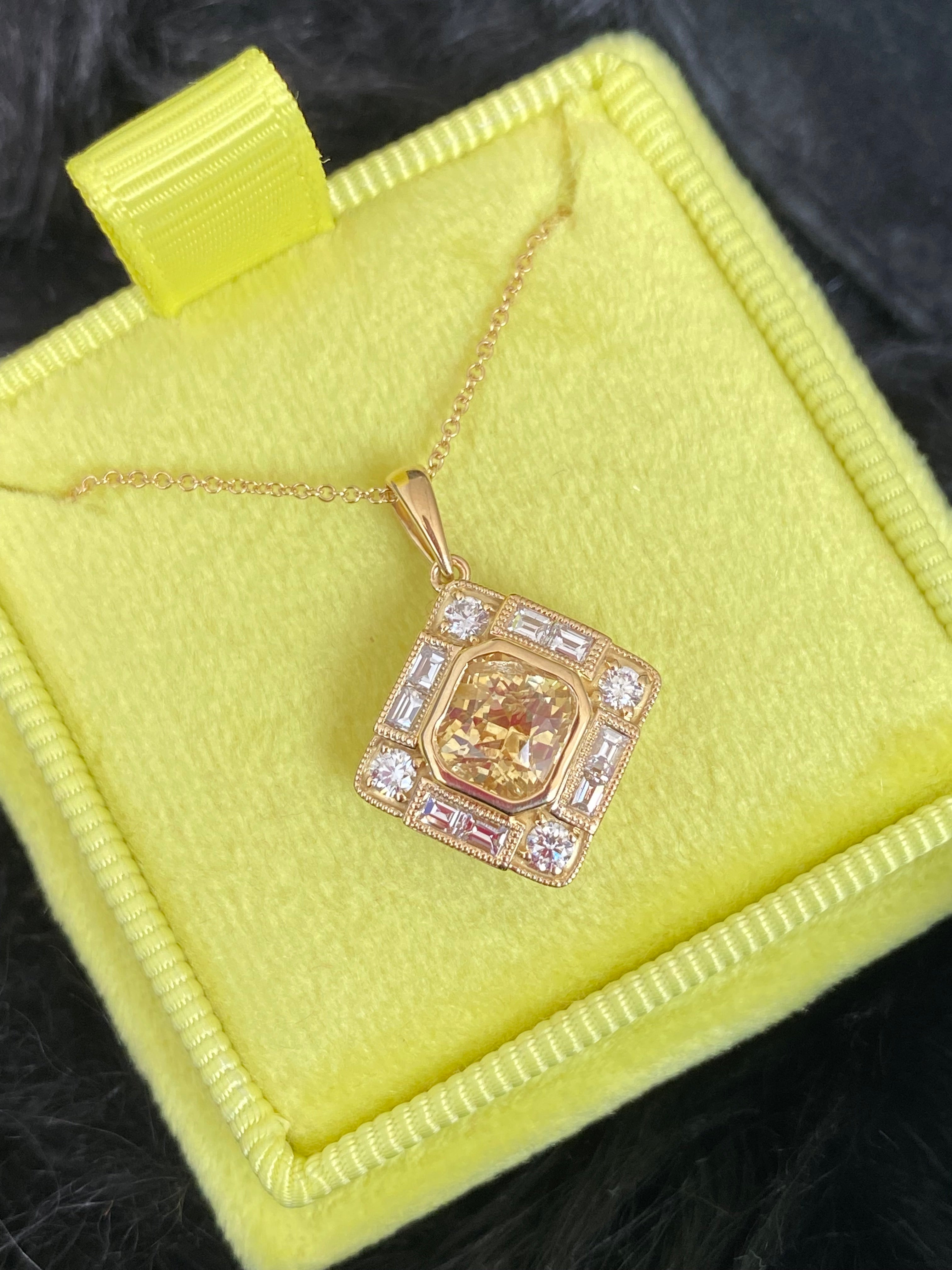 Beautiful Yellow Sapphire and Natural Diamond Pendant Necklace in 18ct Yellow Gold