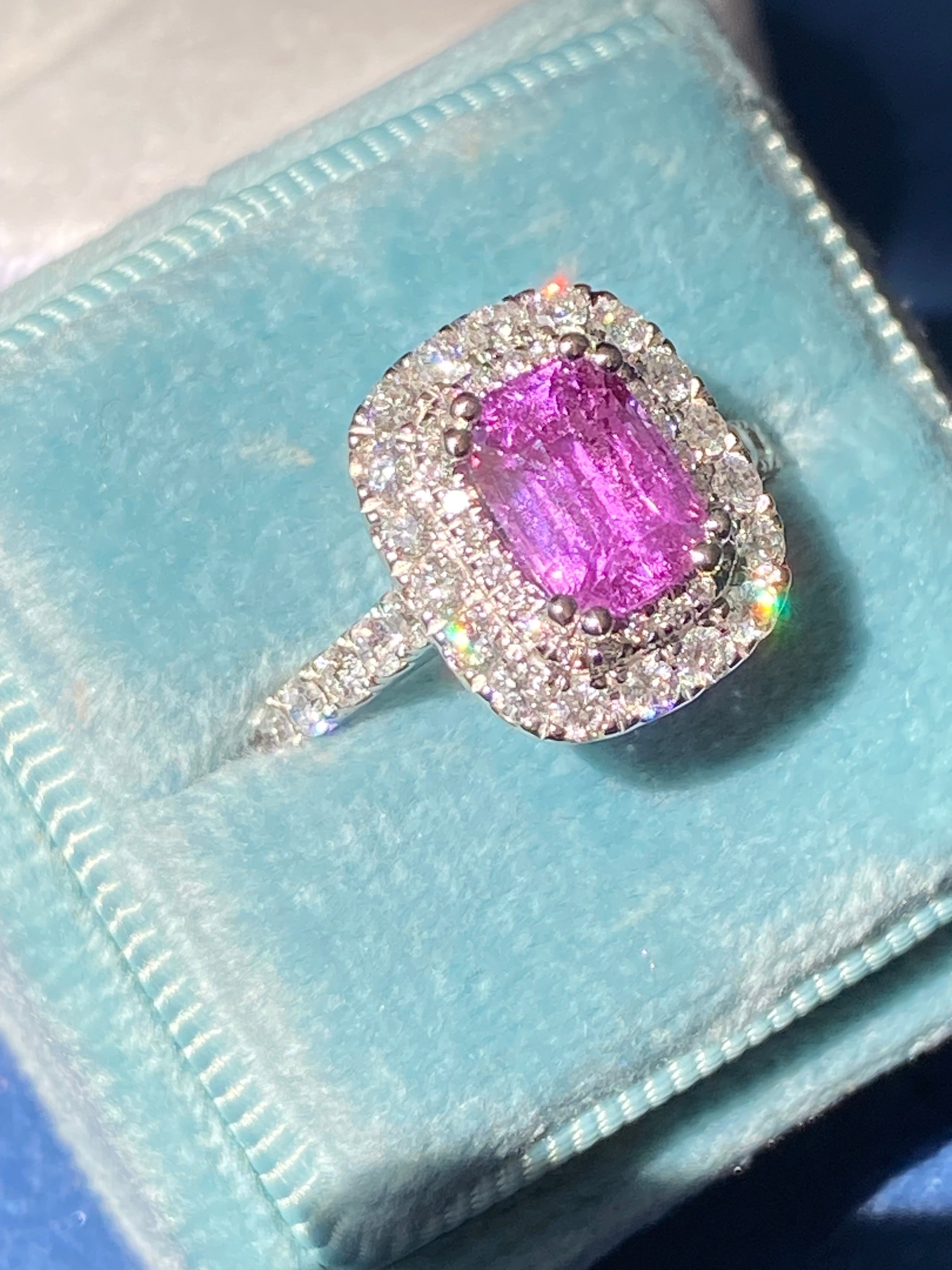 1.95 Carat Purple Sapphire and 0.97ctw Natural Diamond Halo Ring in Platinum