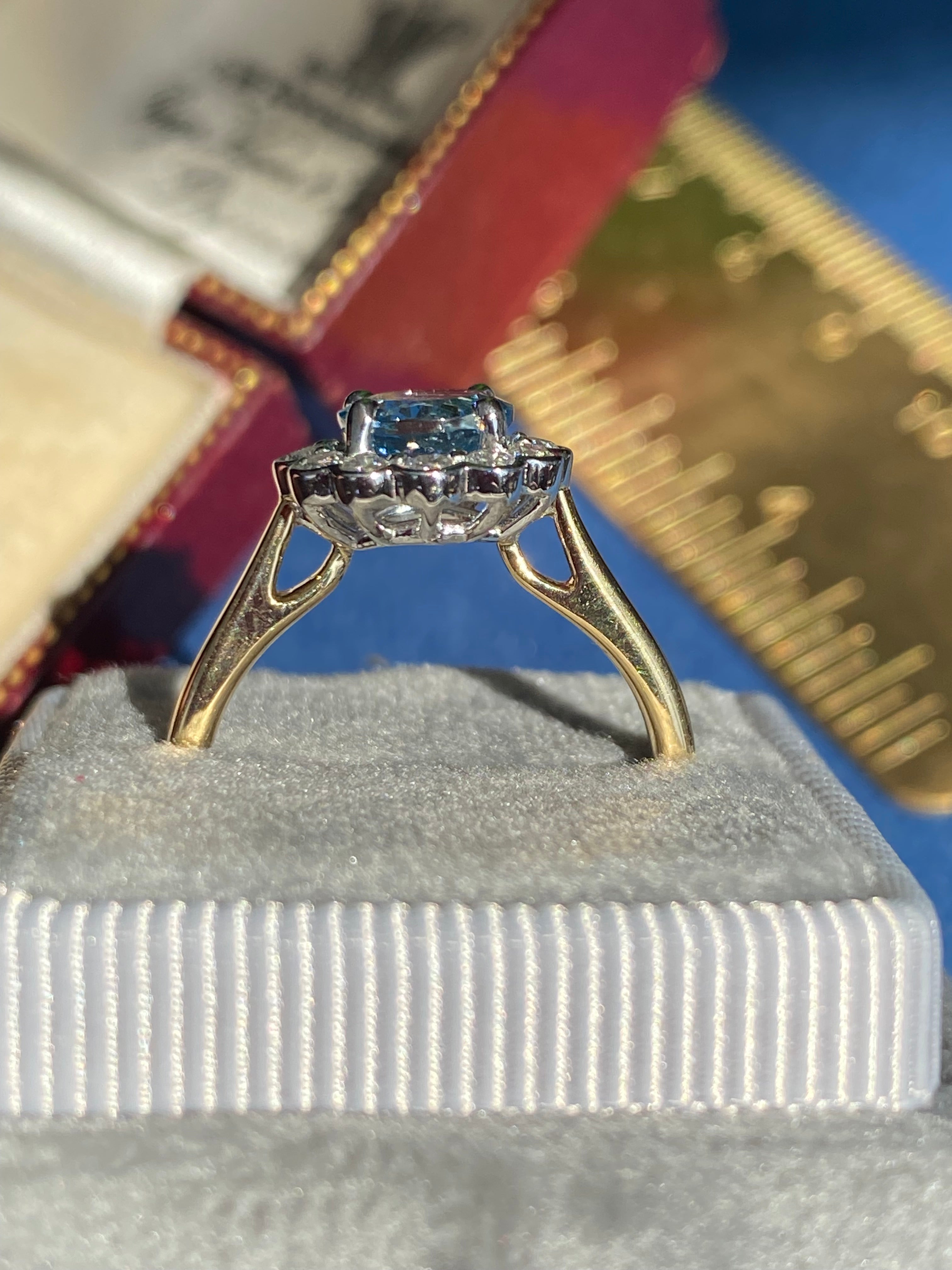 1.24 CTW Aquamarine and Natural Diamond Ring in Platinum and 18ct Yellow Gold