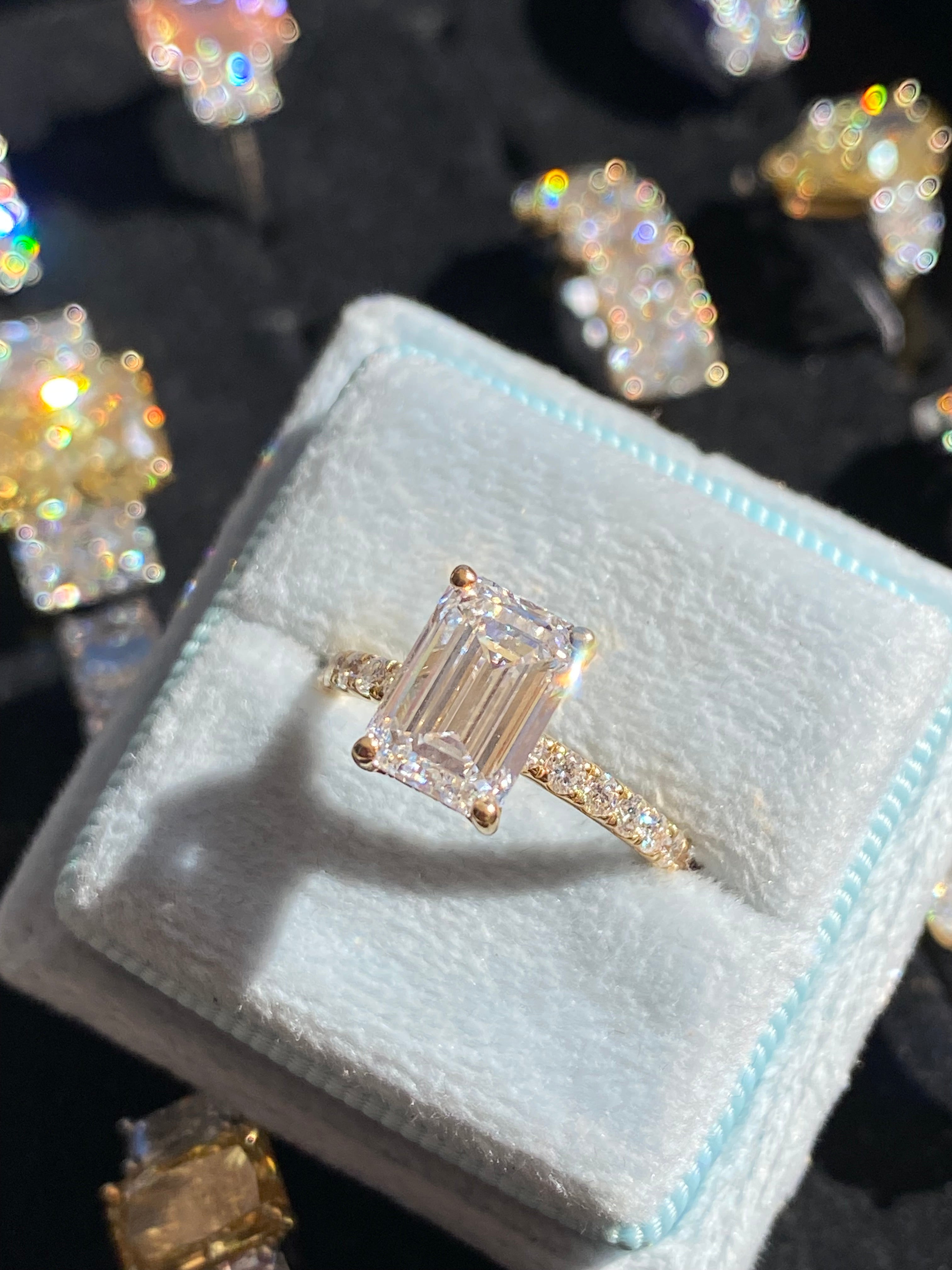 2.50 Carat Emerald Cut Lab Diamond Solitaire Engagement Ring in 18ct Yellow Gold