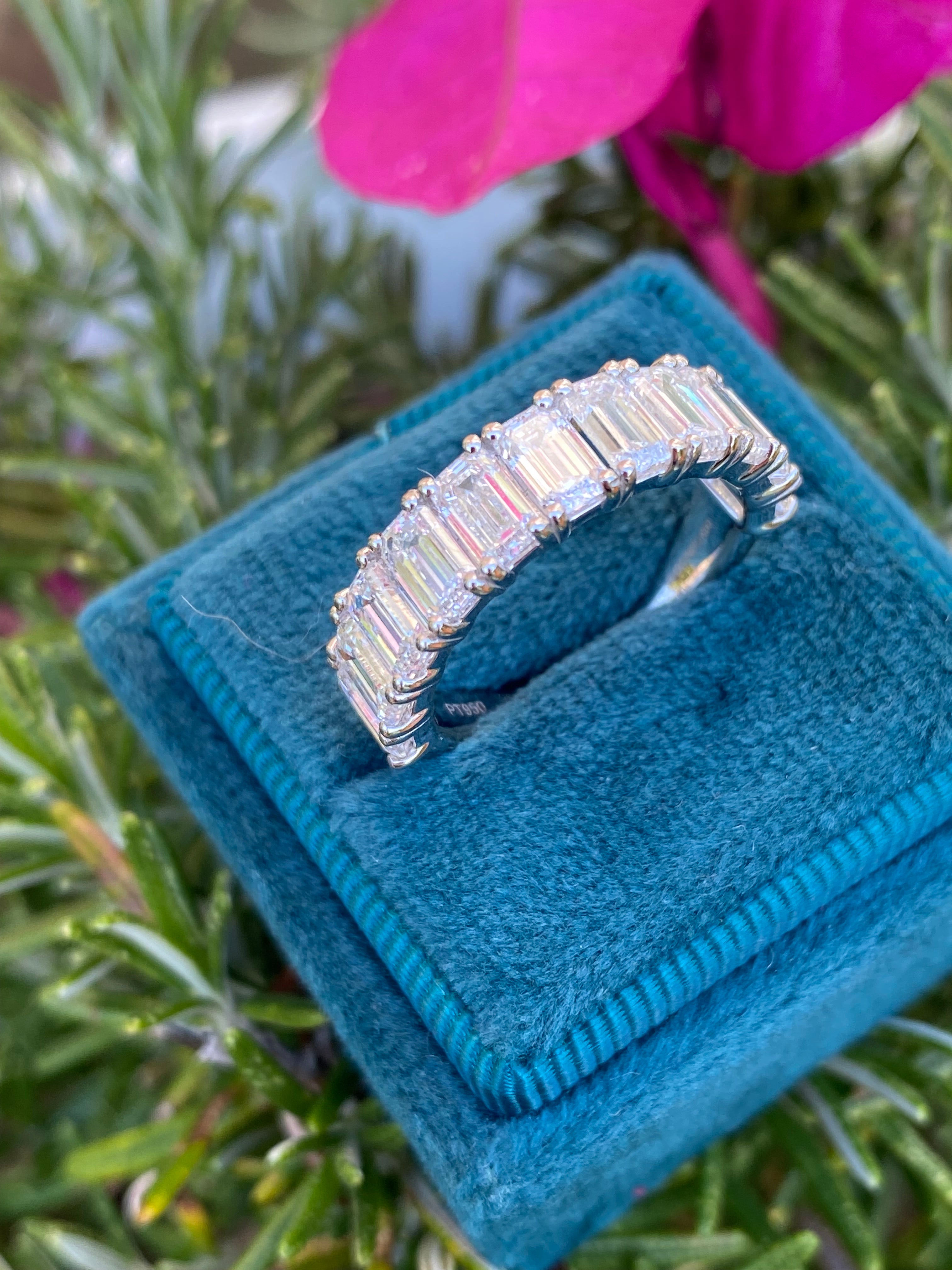 3.46 CTW Emerald Cut Lab Grown Diamond Half Eternity Ring in Platinum