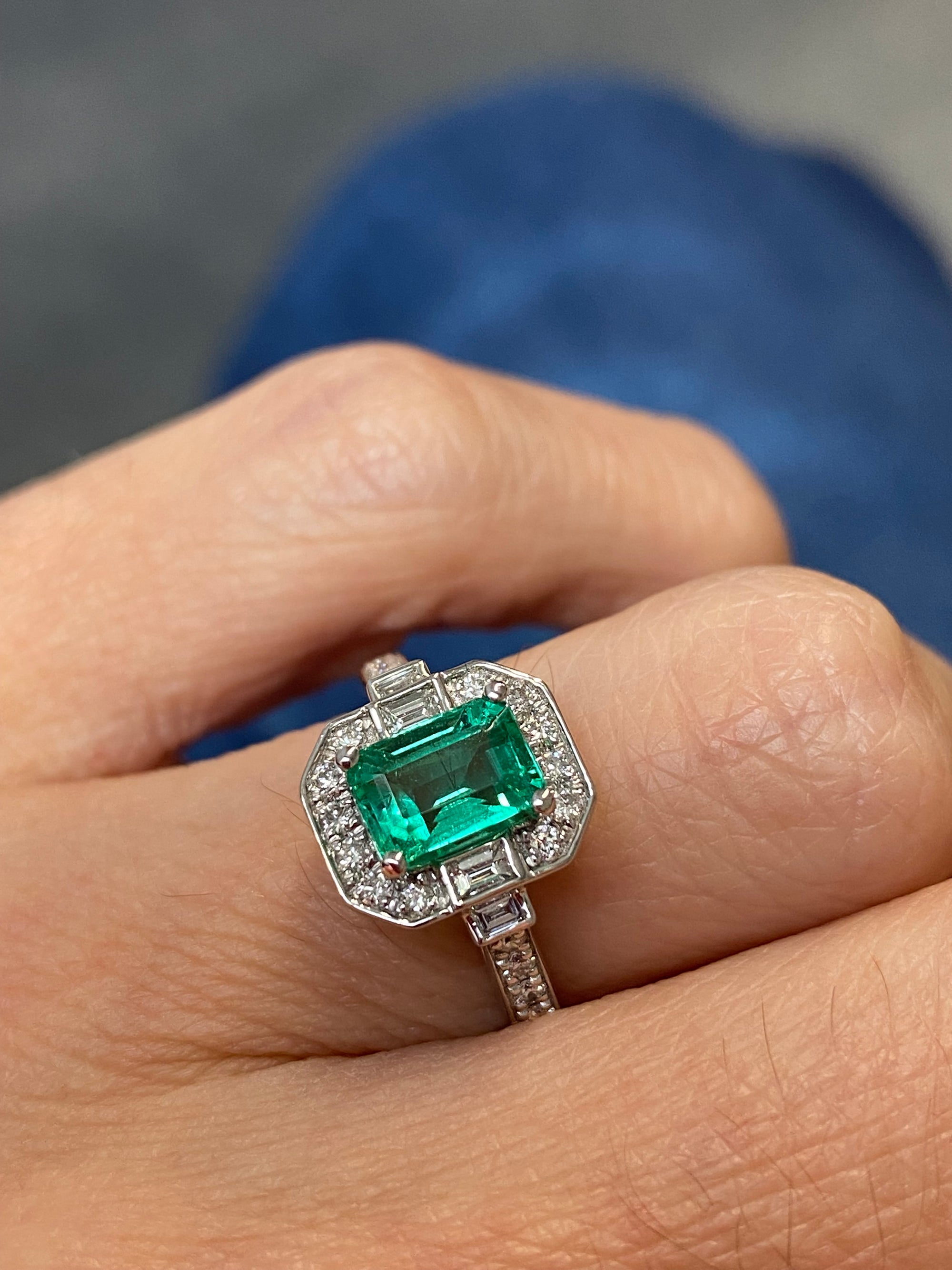 1.10 Carat Colombian Emerald and 0.46ctw Natural Diamond Ring in Platinum