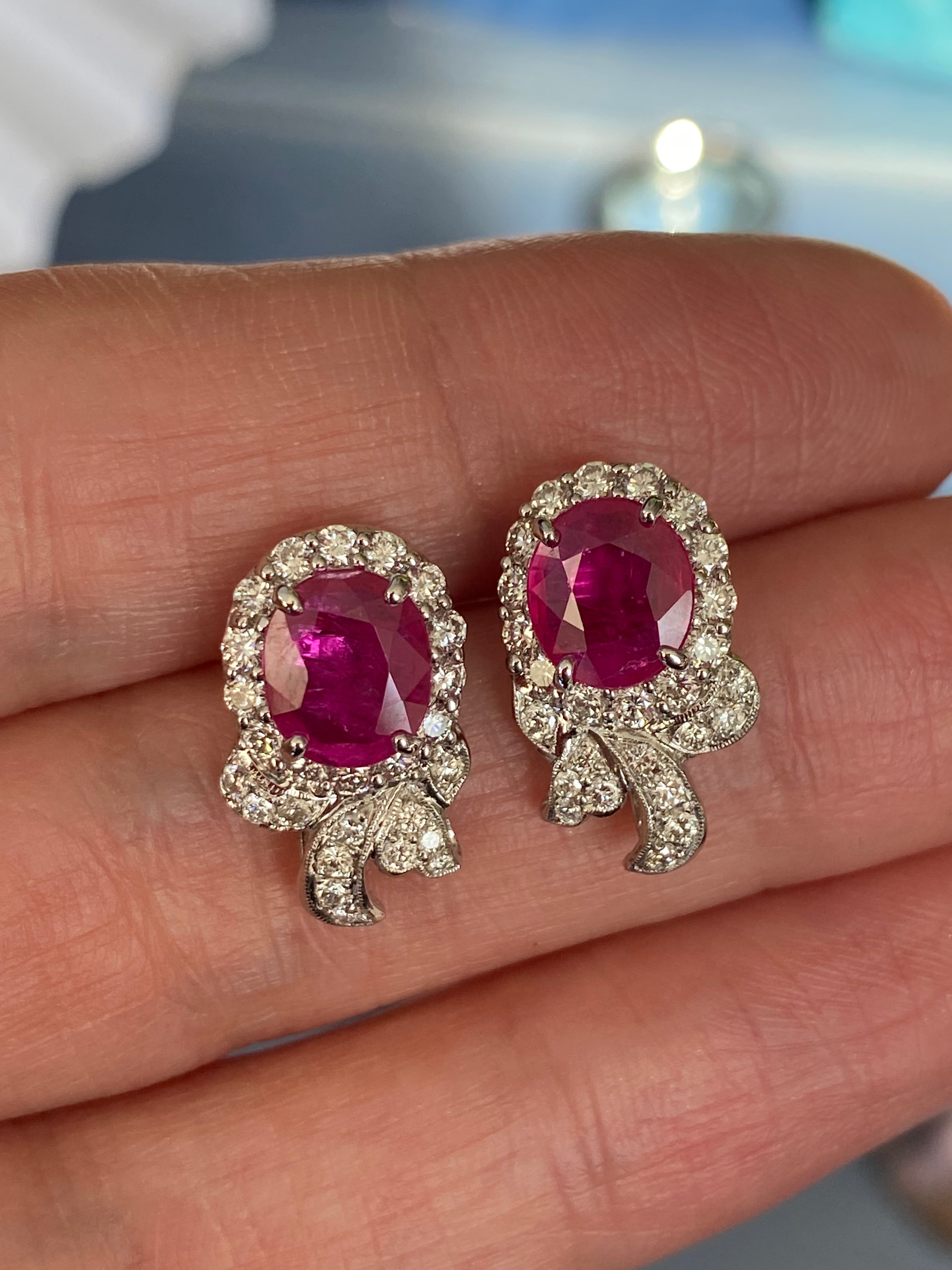 3.98 CTW Vintage Burmese Ruby Stud Earrings in 18ct White Gold