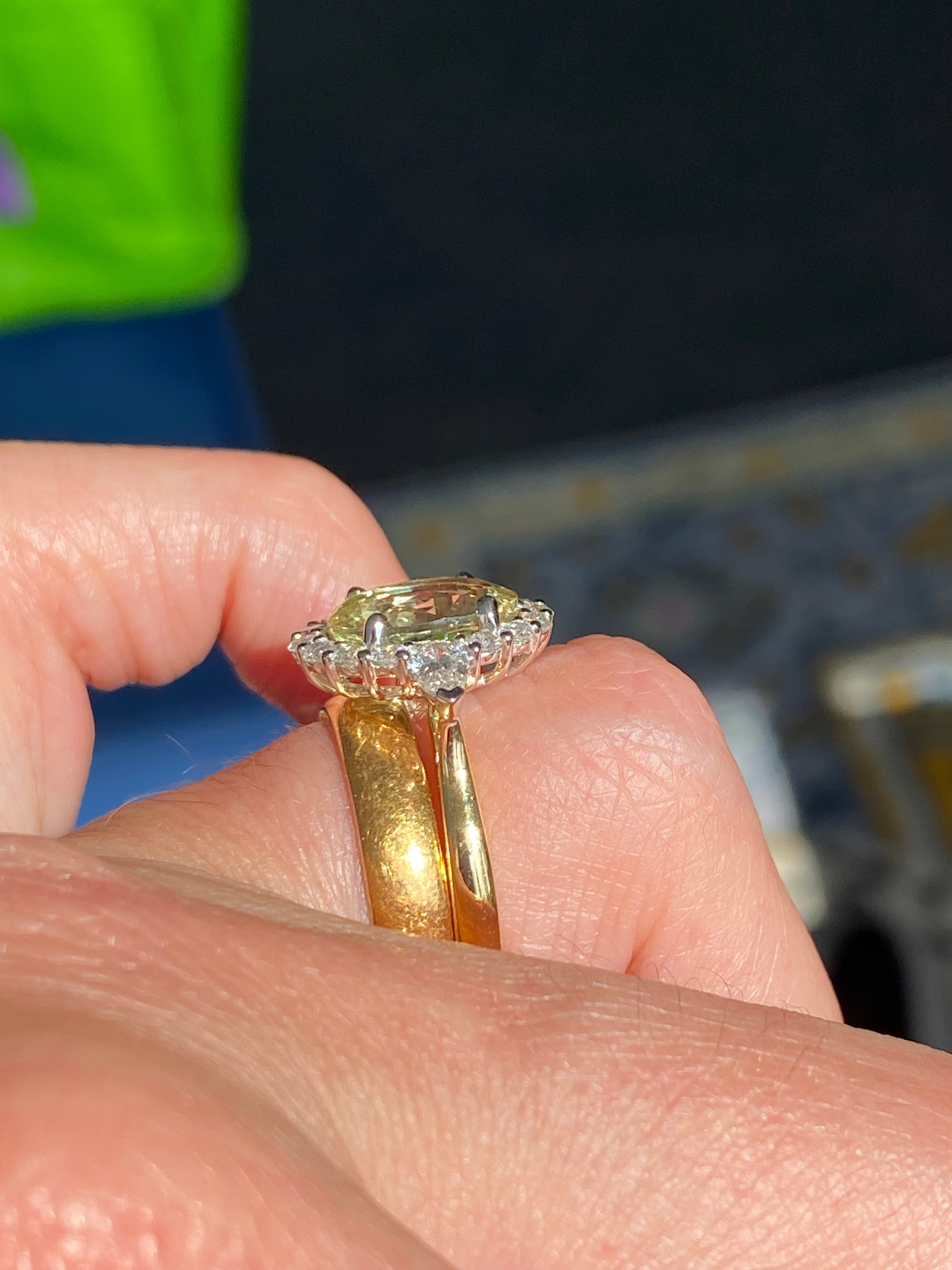 3.73 CTW Yellow Sapphire and Natural Diamond Ring in Platinum and 18ct Yellow Gold