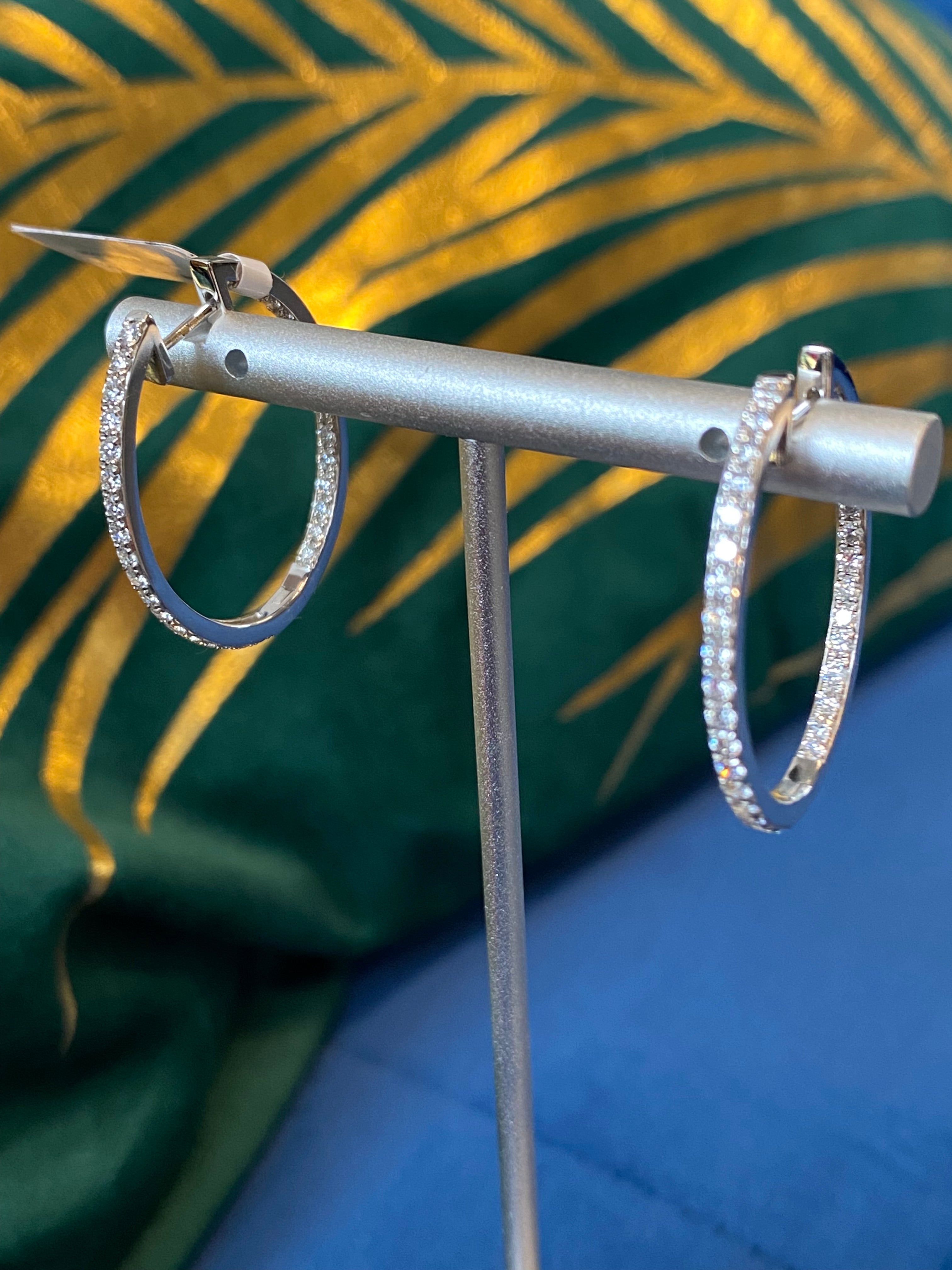 1.54 CTW Natural Diamond Hoop Earrings in 18ct White Gold