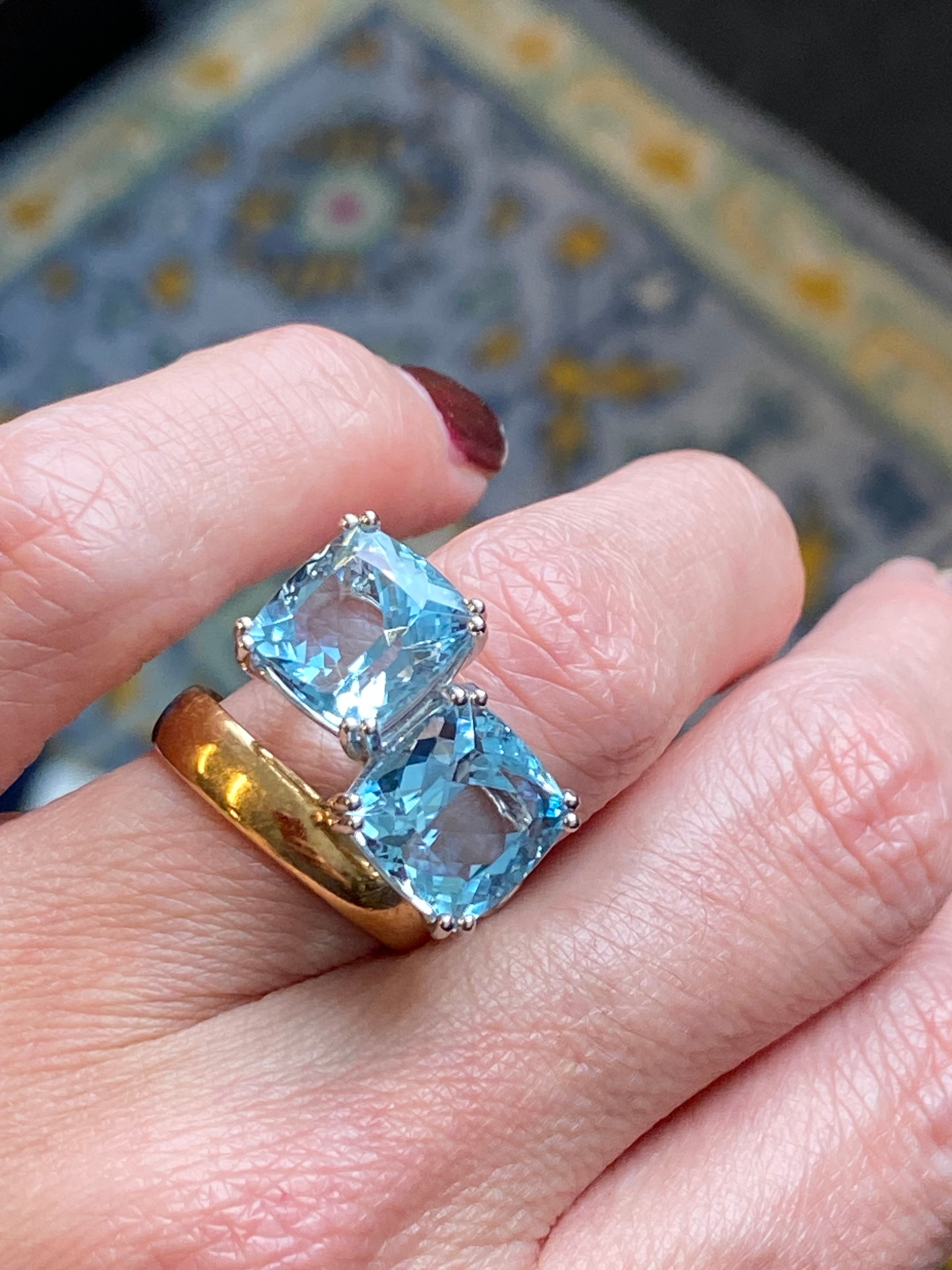9.67 CTW Aquamarine and Natural Diamond Toi et Moi Ring in Platinum