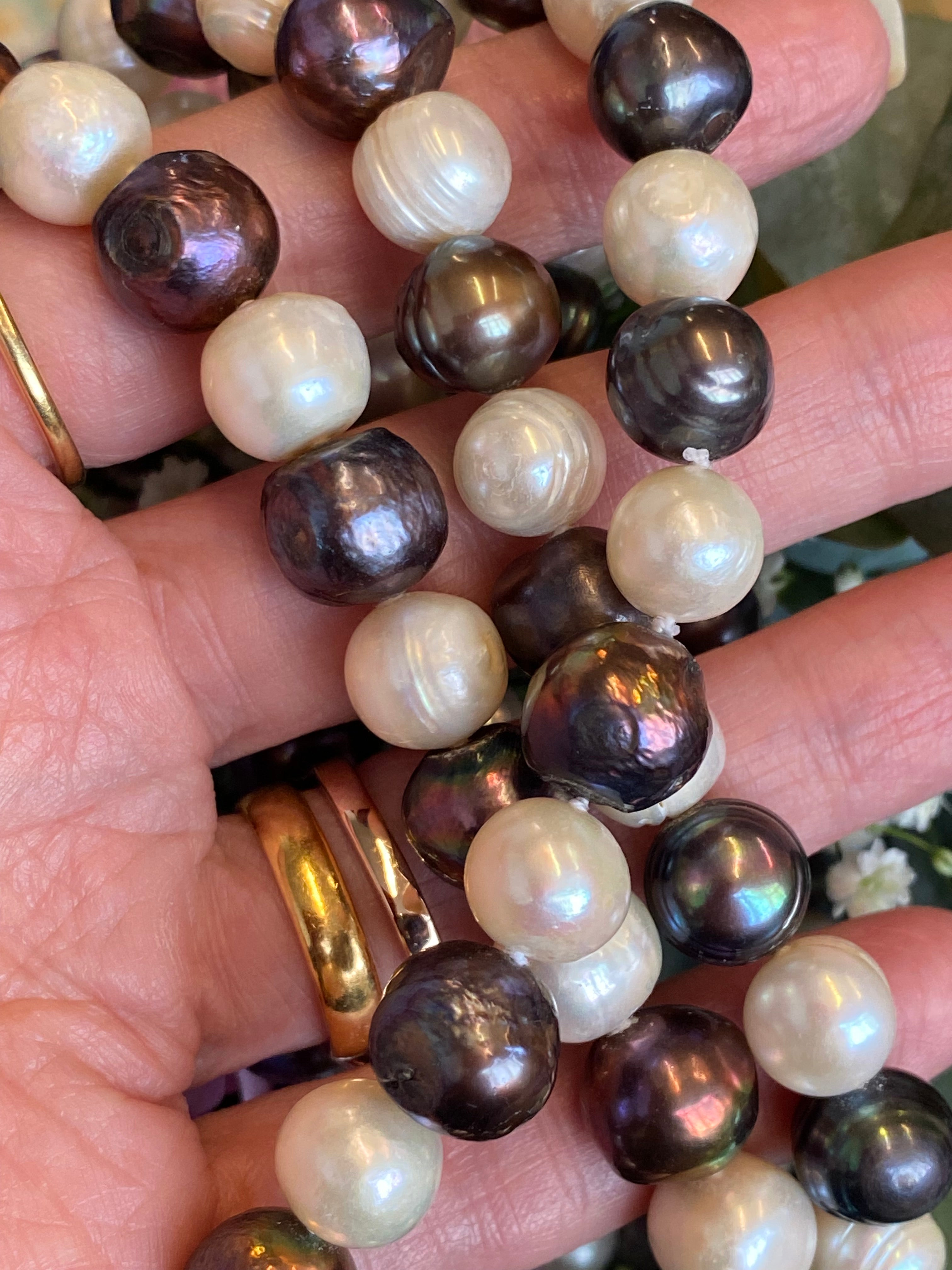 Vintage Black and White Pearl Opera Length Necklace