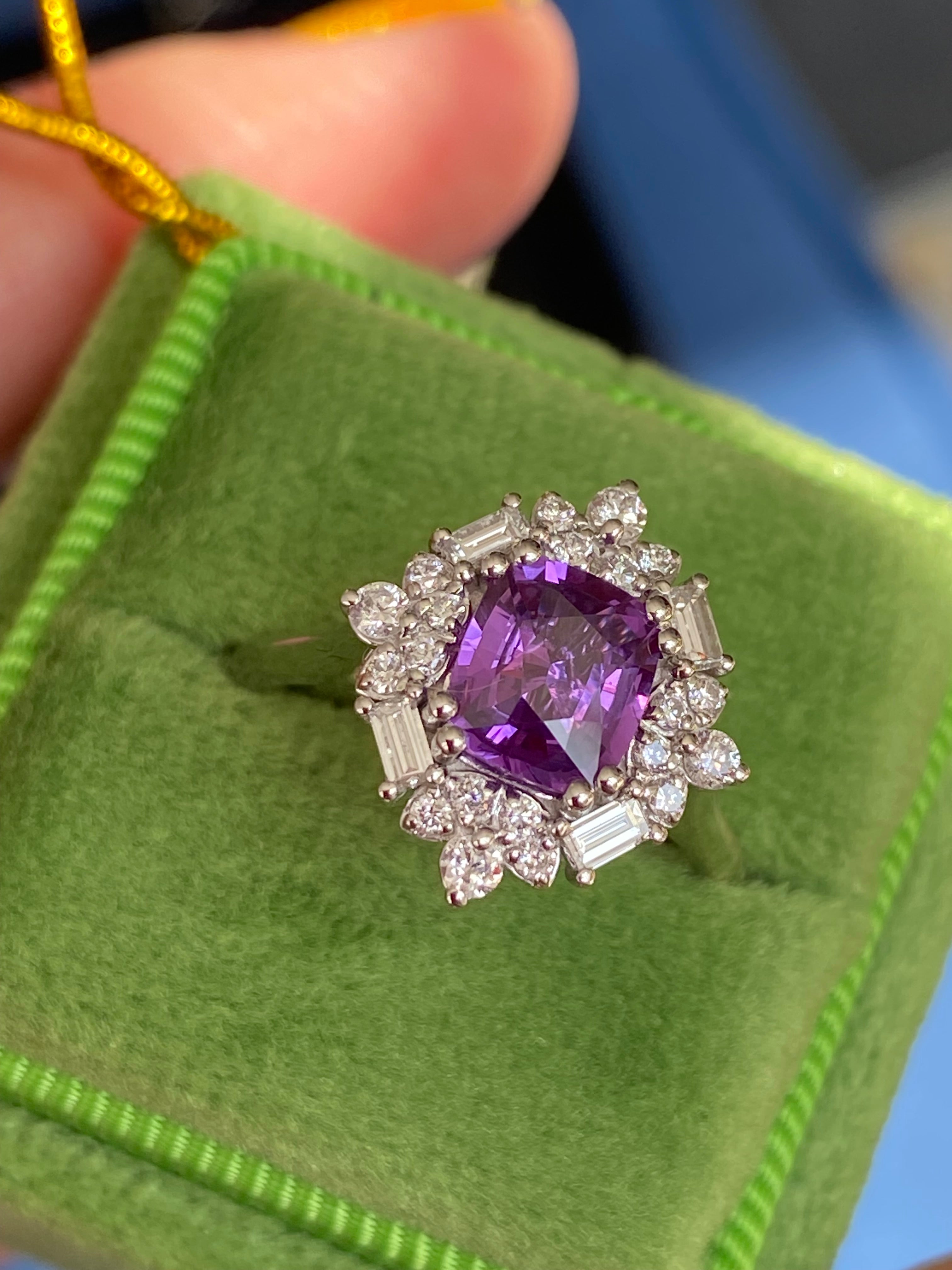 1.20 Carat Purple Sapphire and 0.41ctw Natural Diamond Halo Ring in Platinum