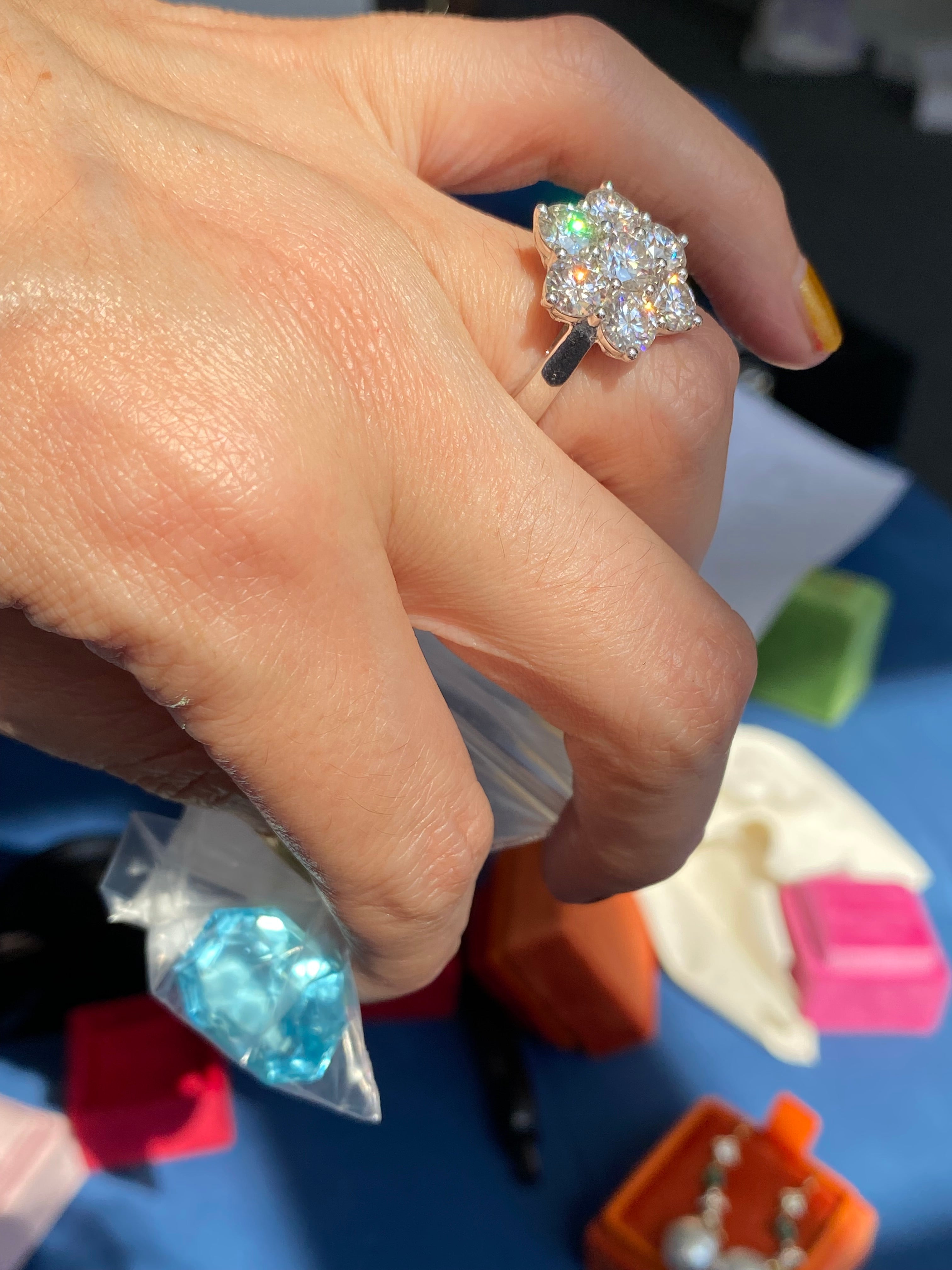 4.00 CTW Moissanite Daisy Cluster Halo Engagement Ring in Sterling Silver