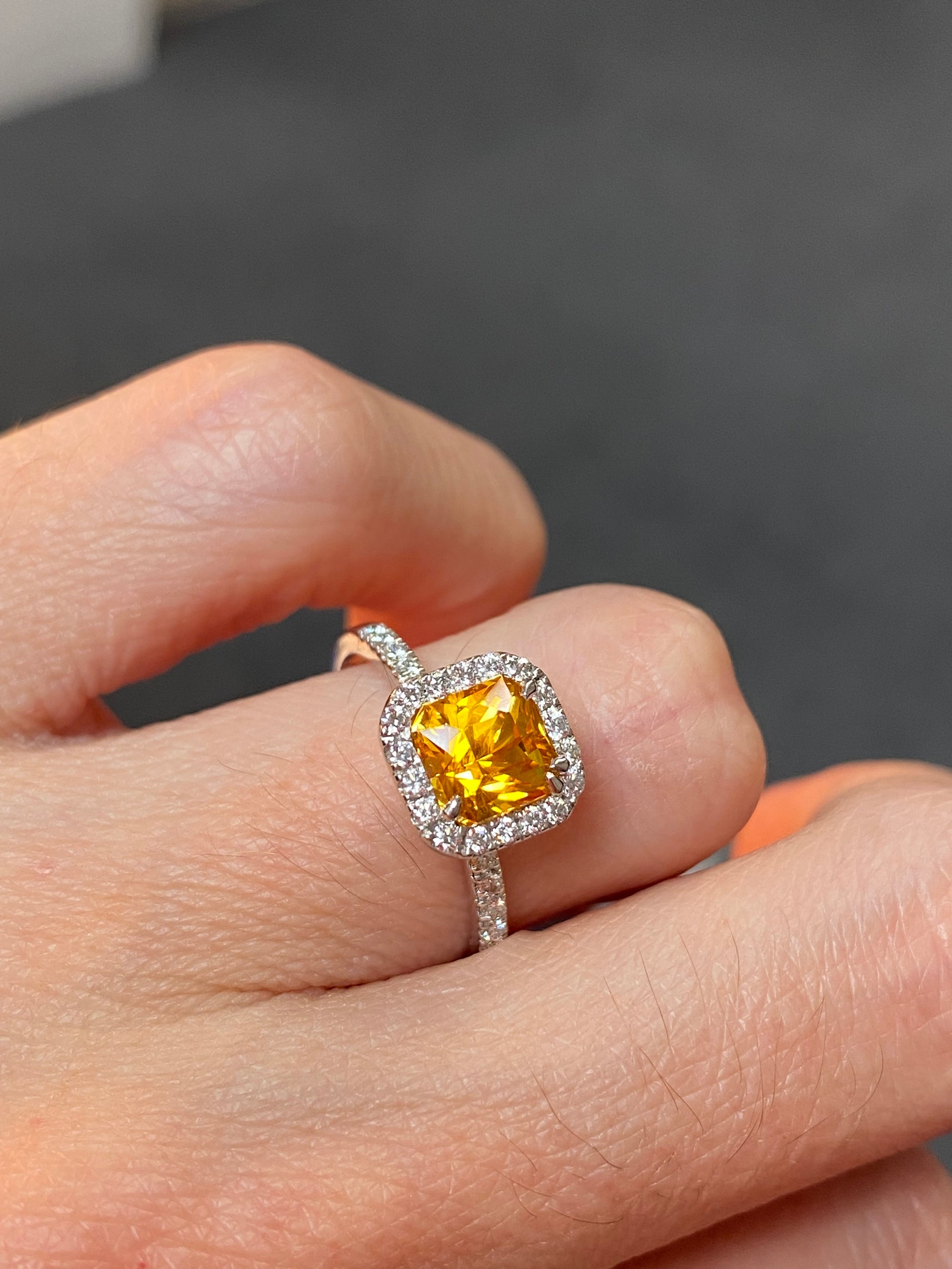 2.50 Carat Orange Sapphire and Natural Diamond Halo Engagement Ring