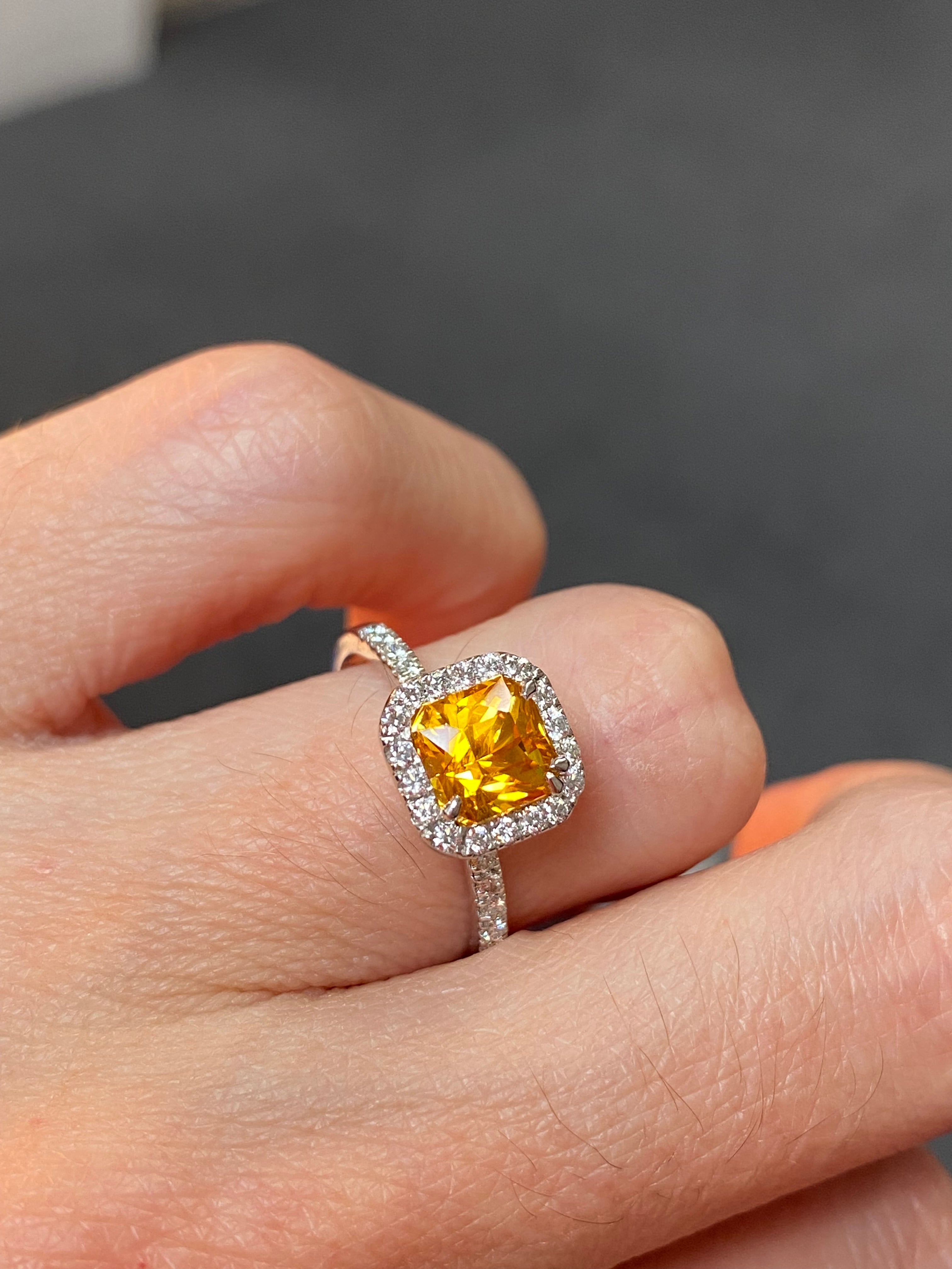 2.50 Carat Orange Sapphire and Natural Diamond Halo Engagement Ring
