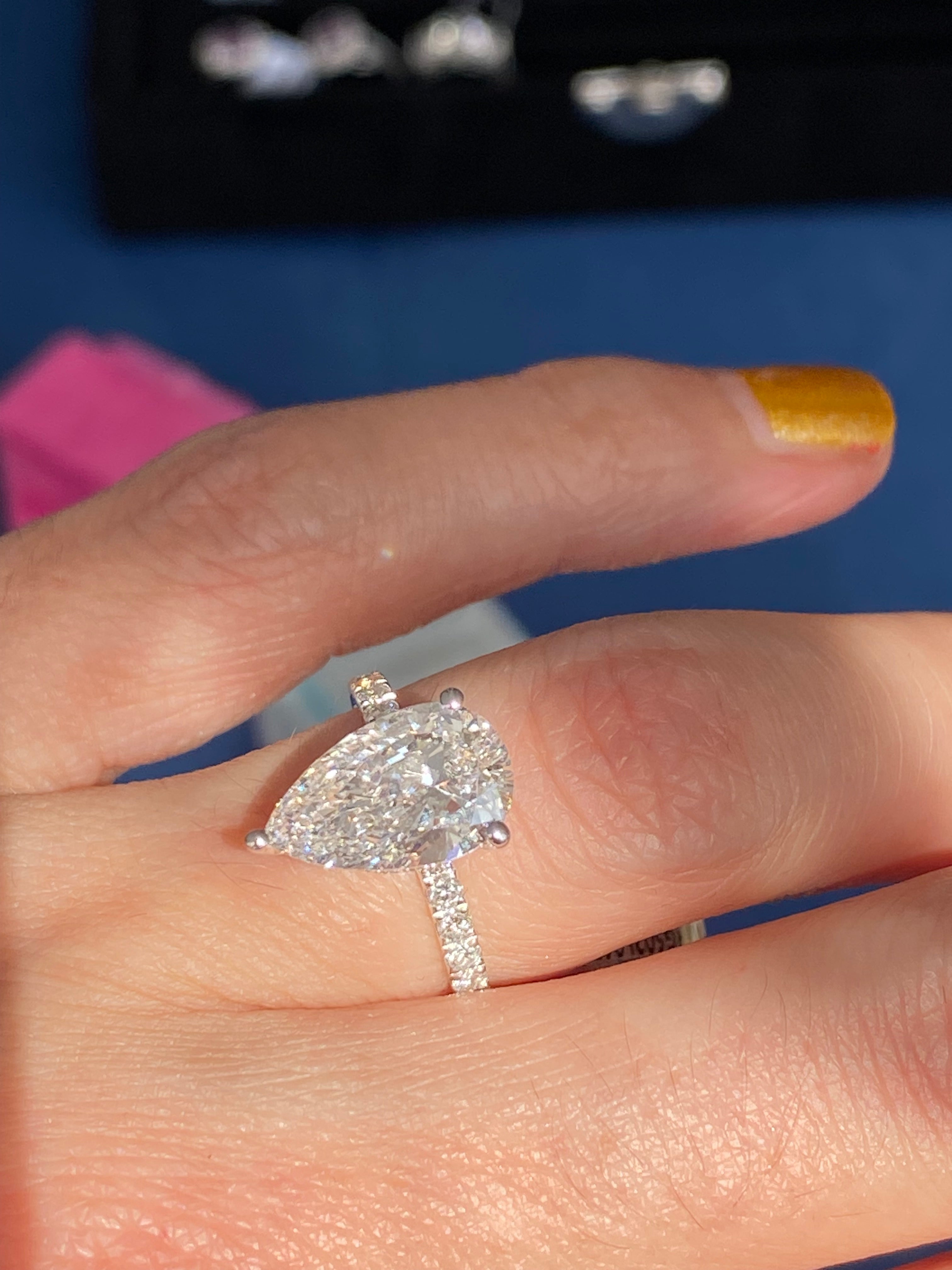 3.01 Carat Pear Cut D Colour Lab Diamond Solitaire Engagement Ring in Platinum