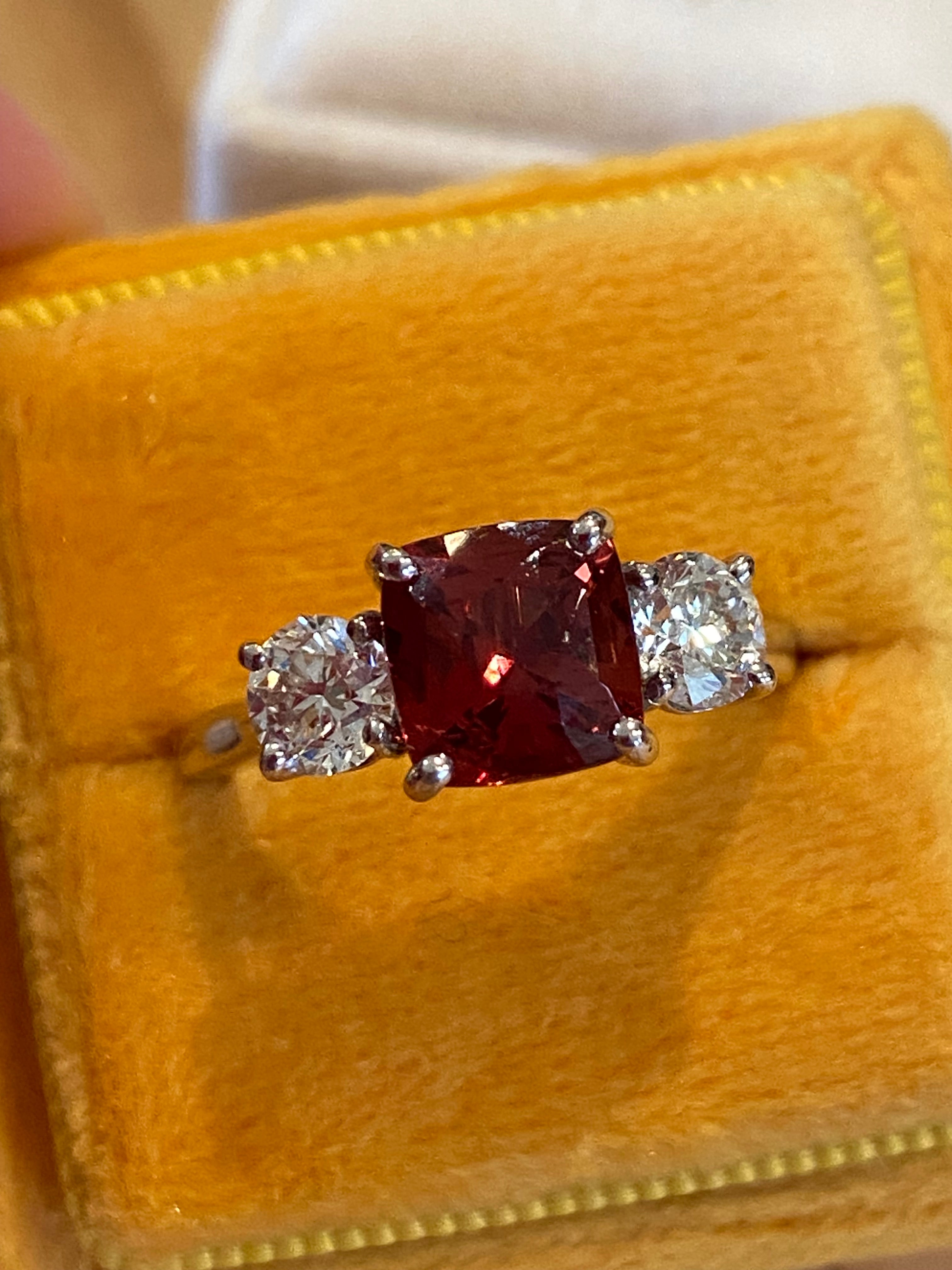 3.28 CTW Rhodolite Garnet and Natural Diamond Three Stone Ring in Platinum