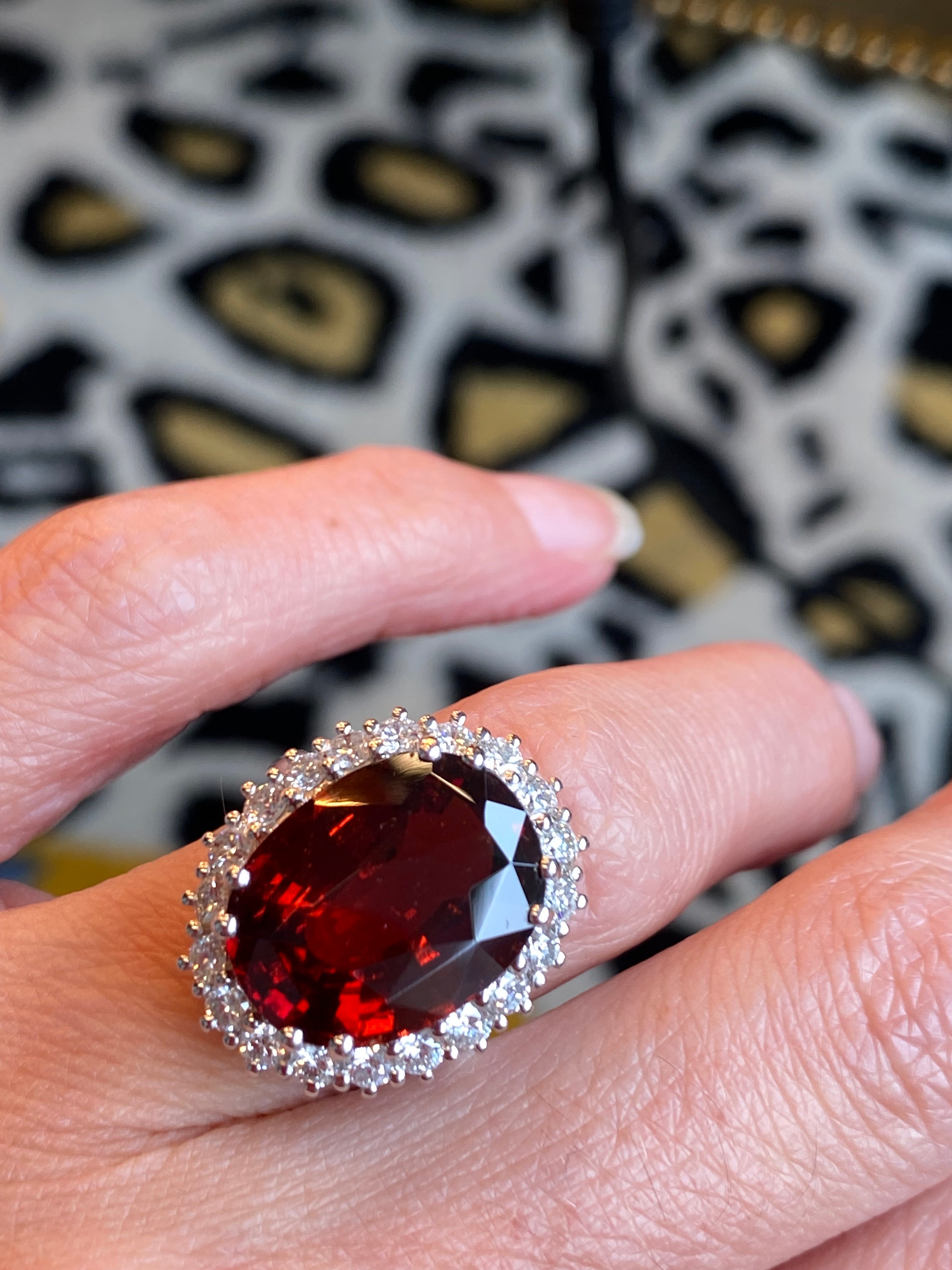 10.41 Carat Hessonite Garnet and Diamond Ring in 18ct White Gold