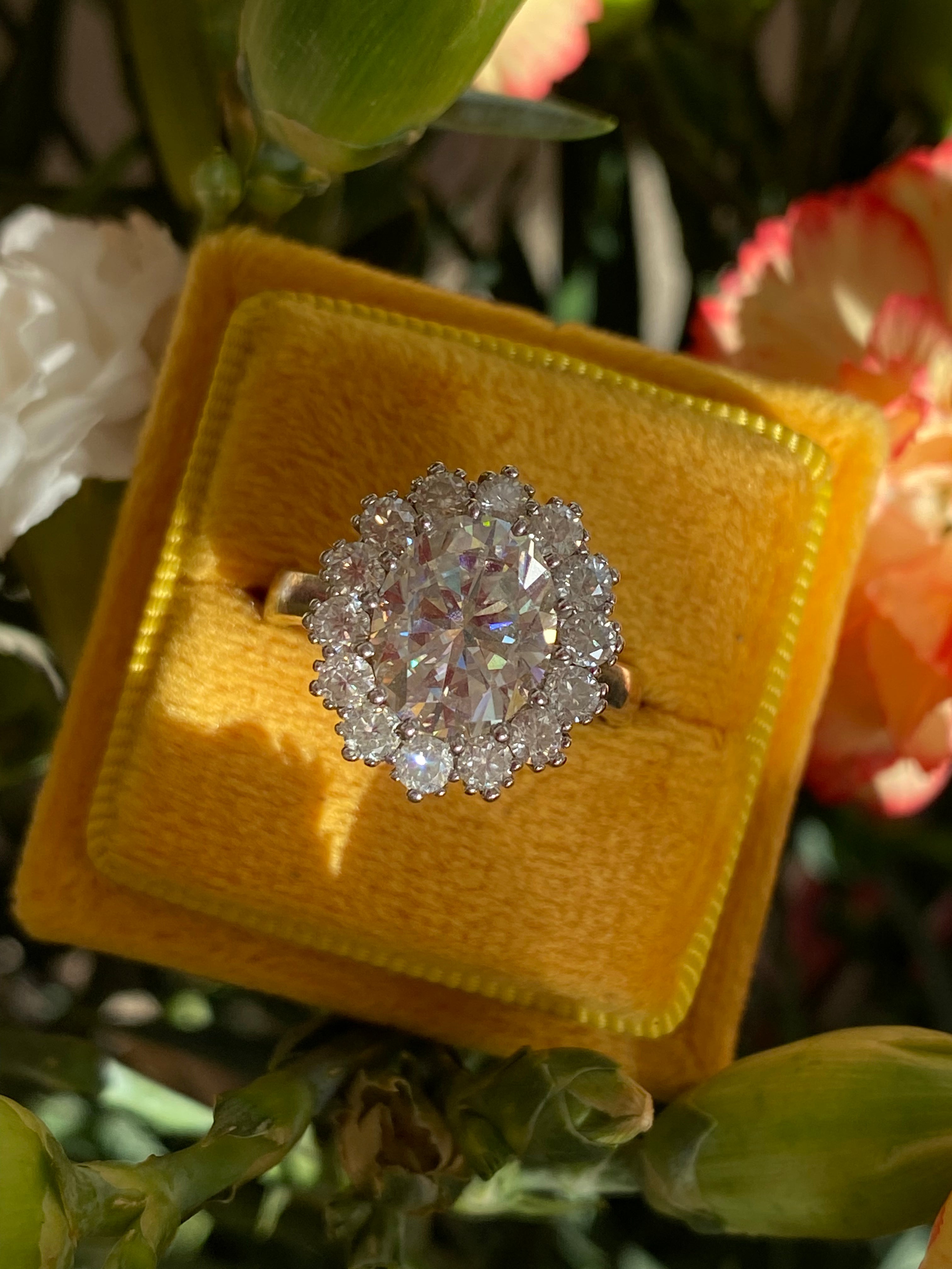 4.50 CTW Oval Moissanite Halo Engagement Ring in Sterling Silver