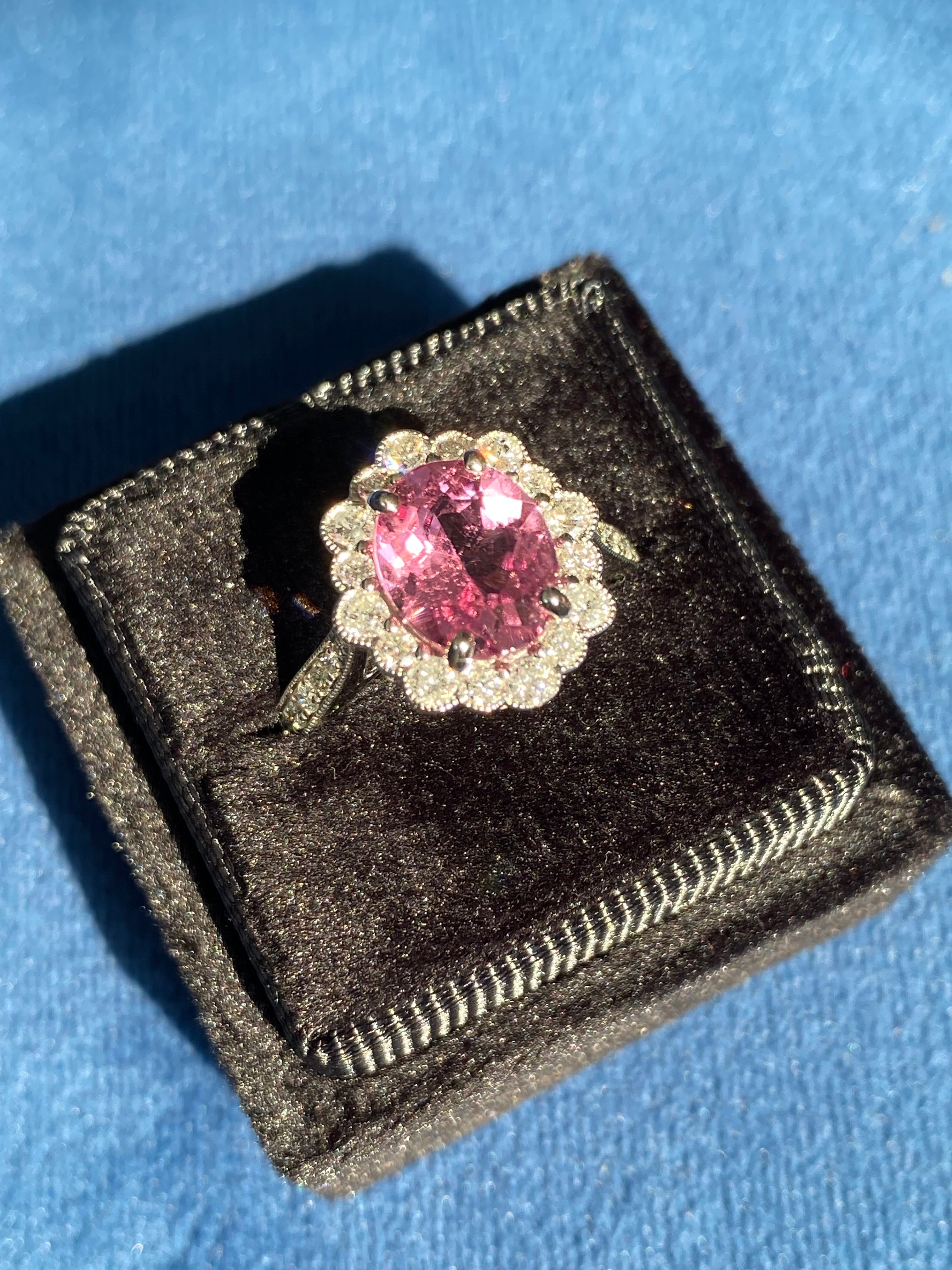 3.01 CTW Pink Tourmaline and Natural Diamond Halo Ring in Platinum