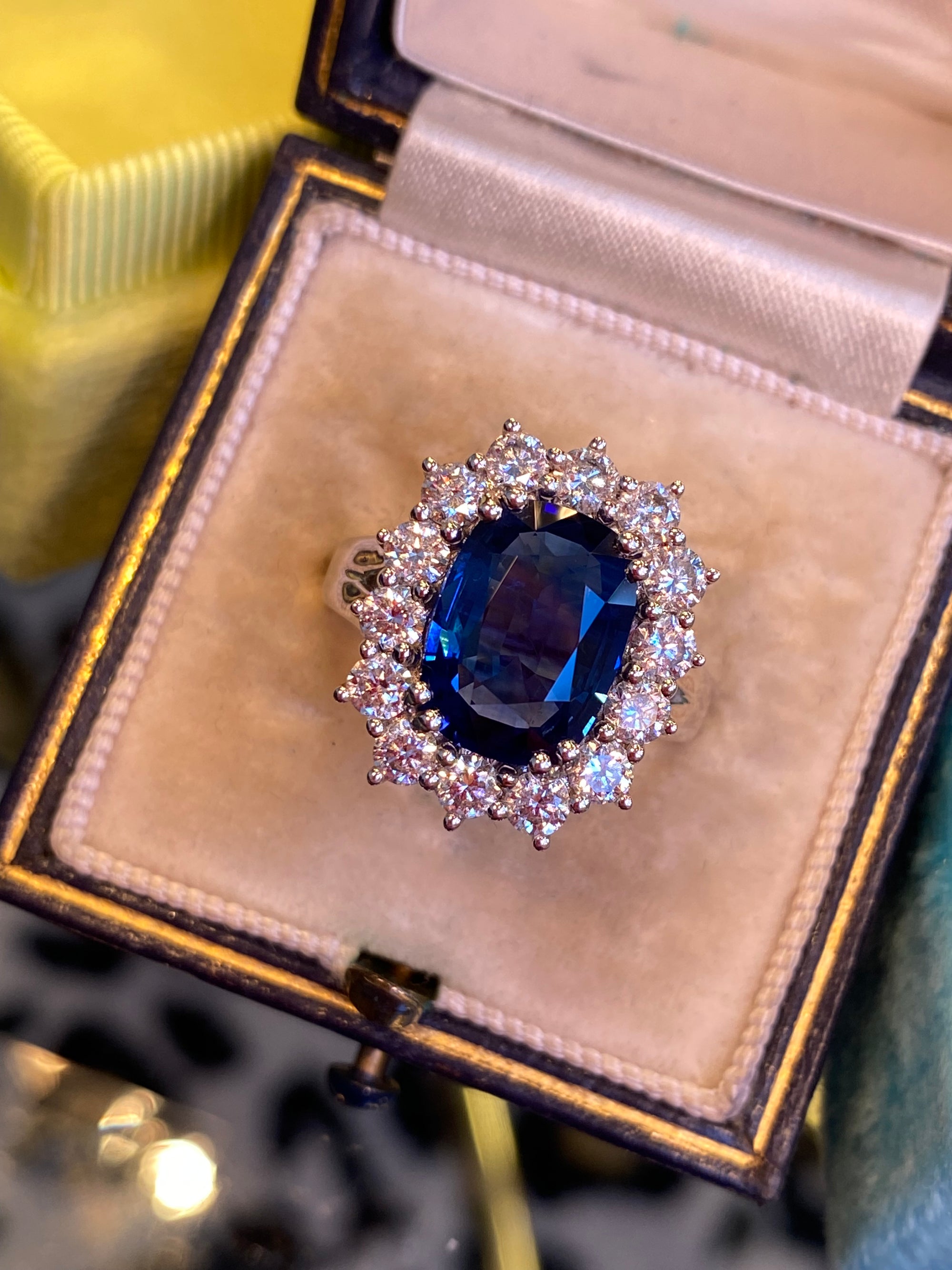 4.05 Carat Blue Ceylon Sapphire and 1.38 CTW Natural Diamond Halo Ring in Platinum
