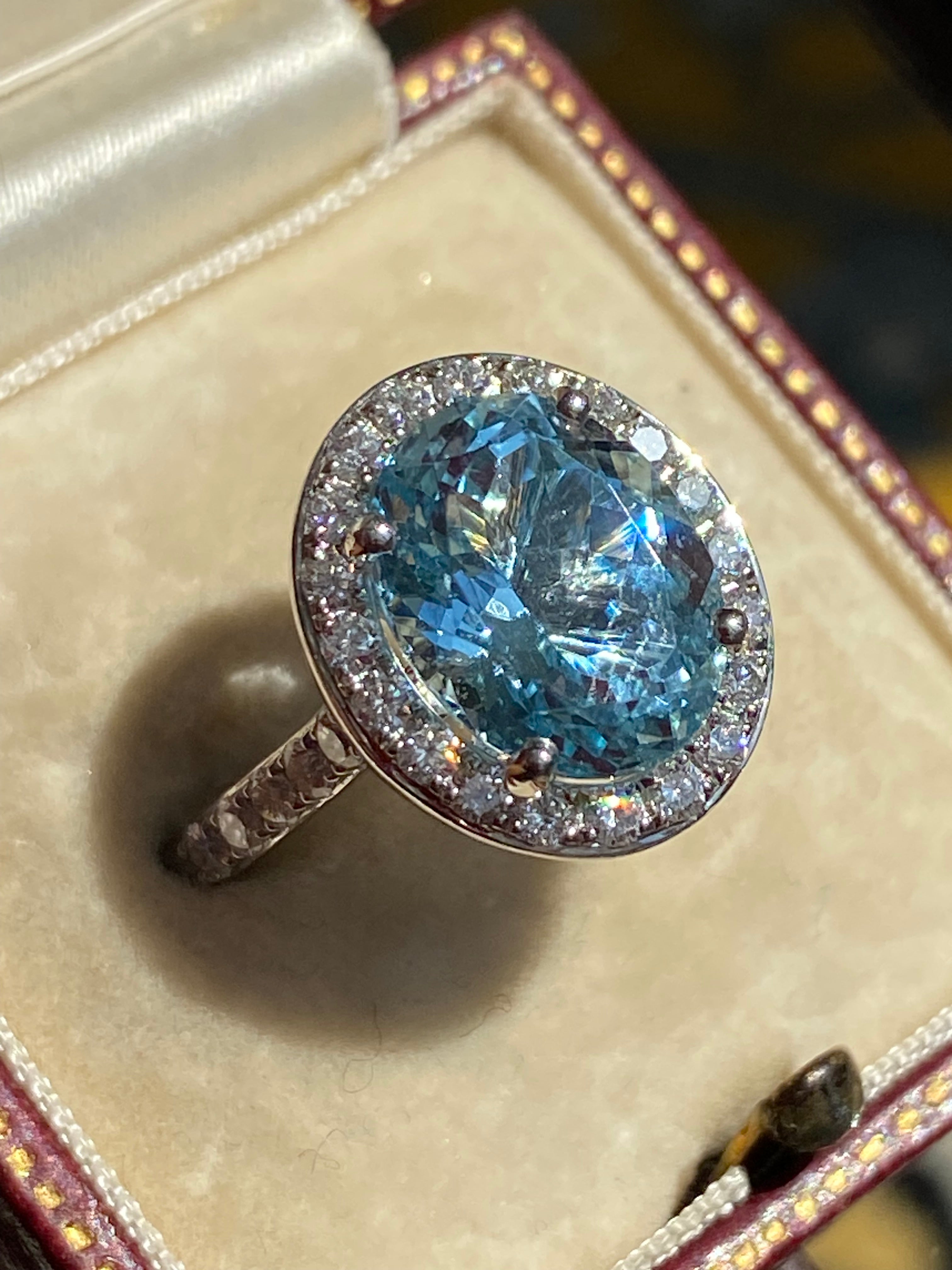 4.32 CTW Oval Cut Aquamarine and Natural Diamond Halo Engagement Ring in Platinum