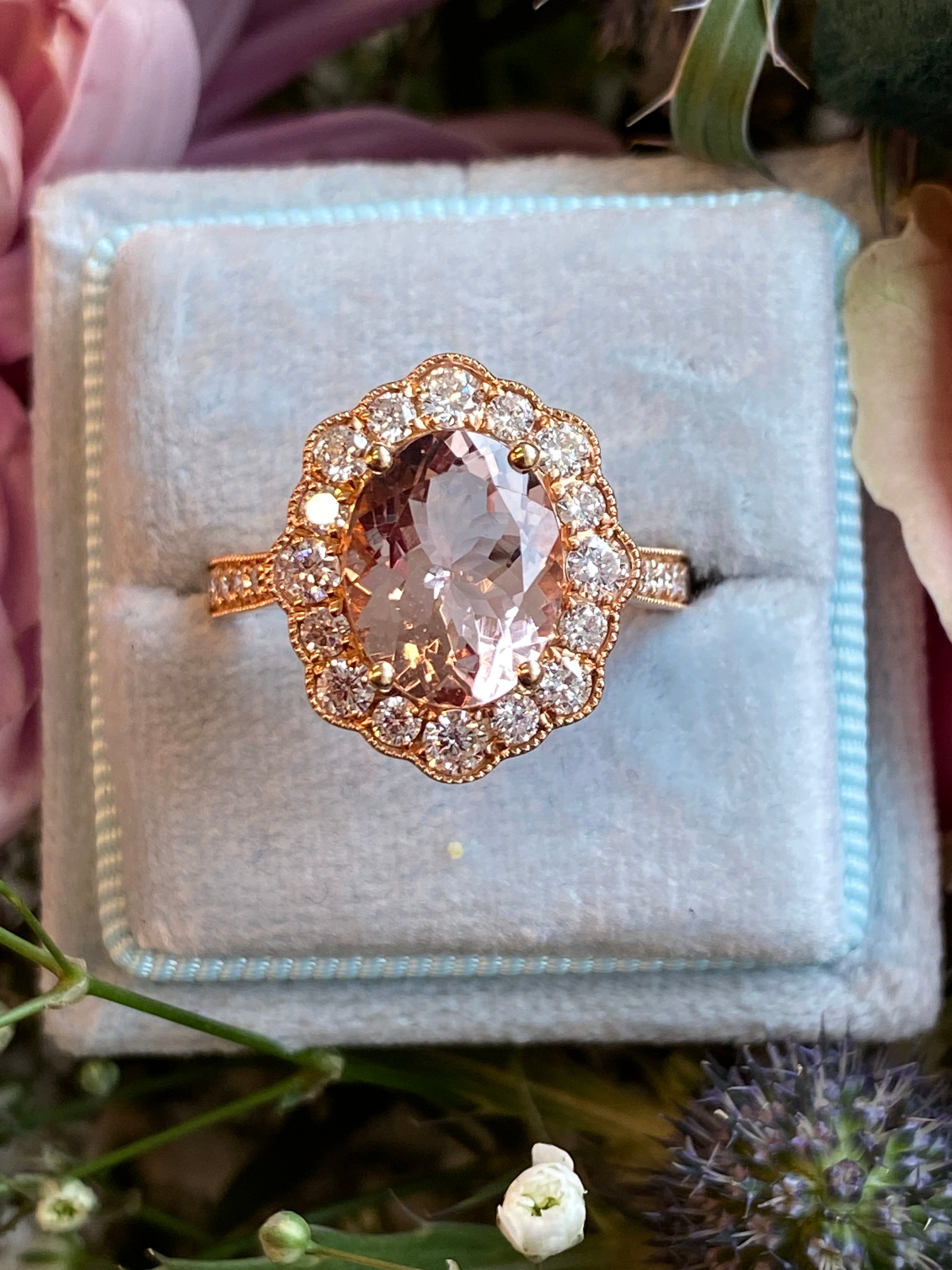 3.10 CTW Morganite and Natural Diamond Ring in 18ct Rose Gold