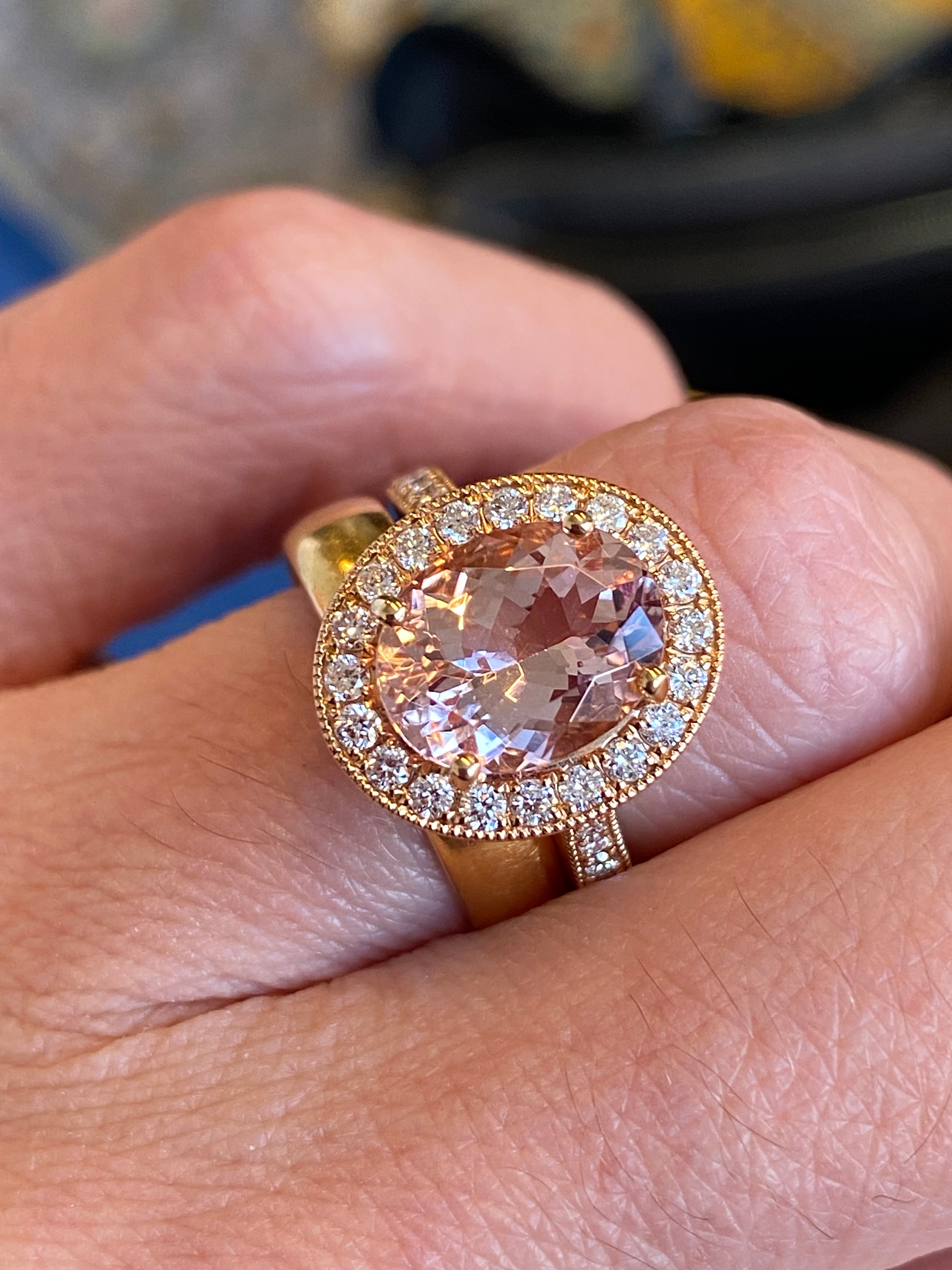 2.80 CTW Morganite and Natural Diamond Ring in 18ct Rose Gold
