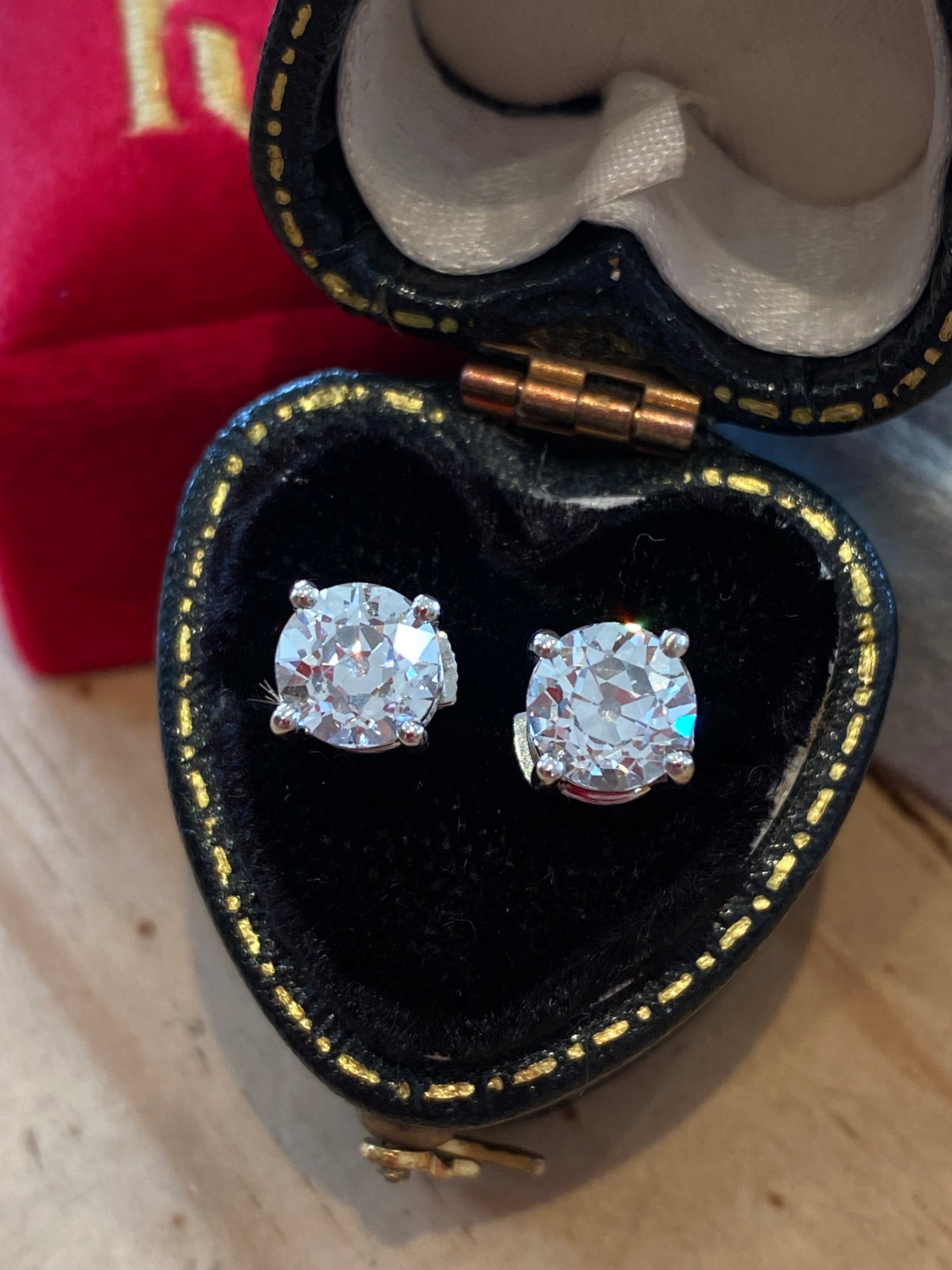 Heritage 2.00 CTW + Old Cut Lab Grown Diamond Solitaire Stud Earrings, at Least F Colour / VS Clarity
