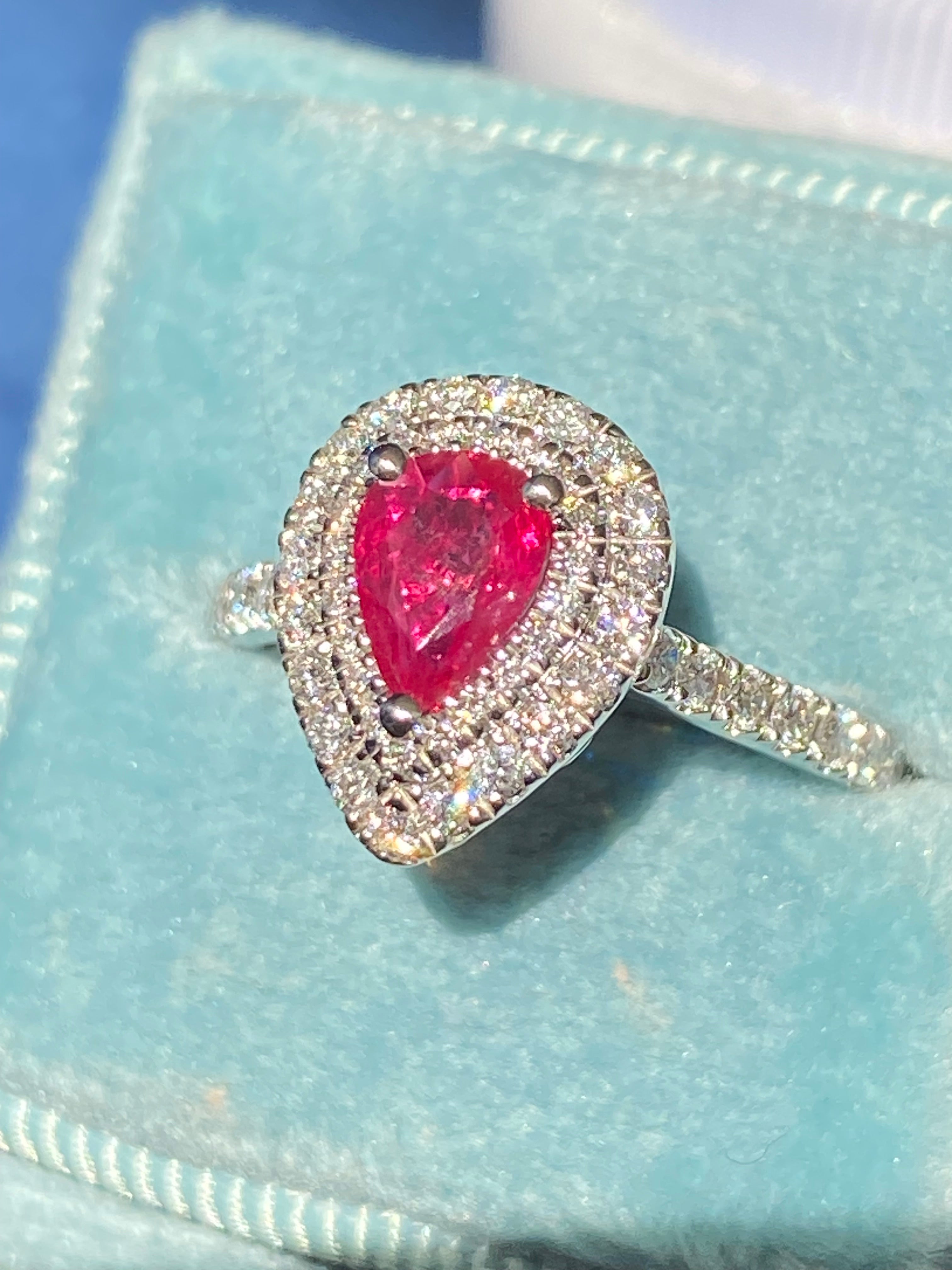 1.16 CTW Pear Cut Ruby and Natural Diamond Ring in Platinum
